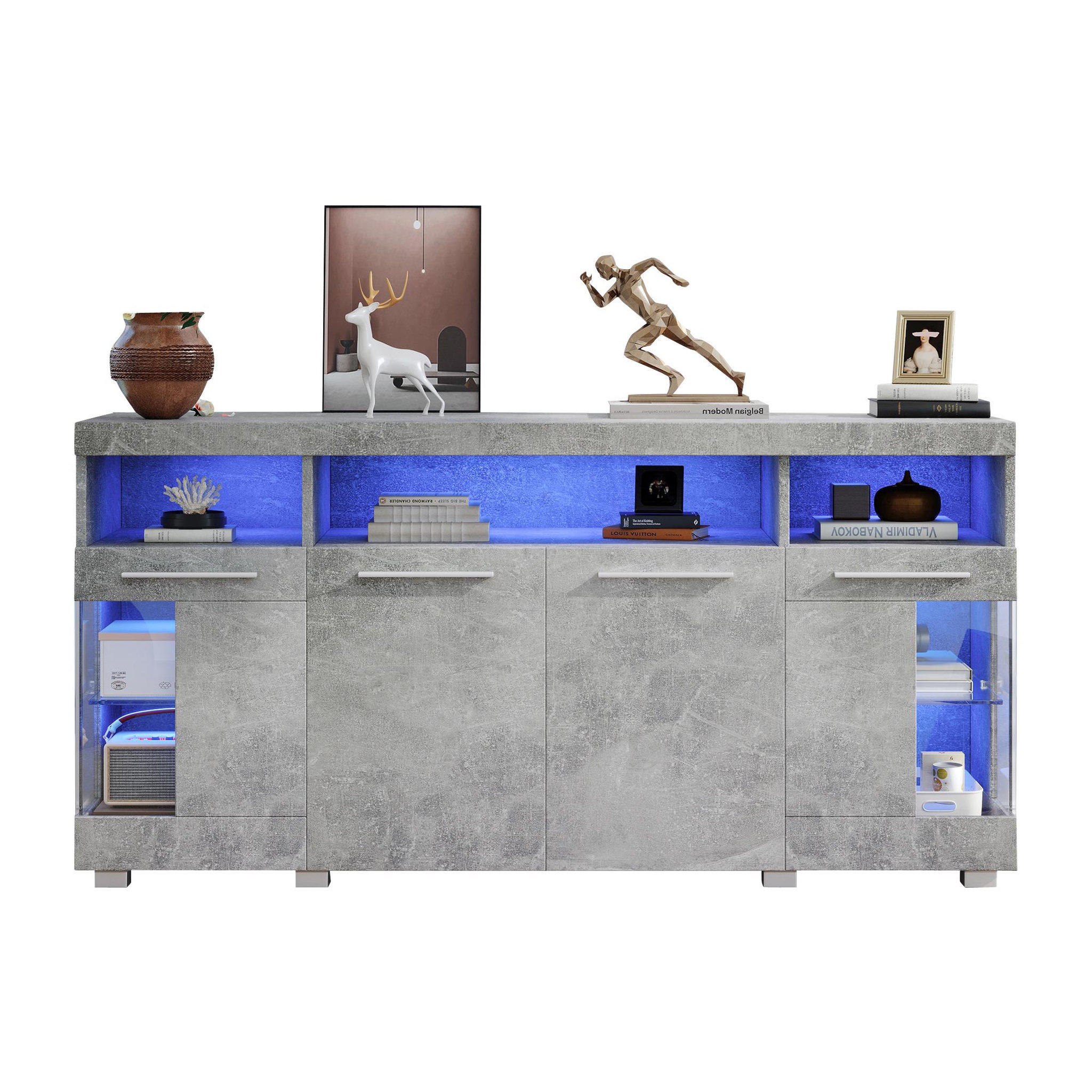 MERAX Buffet 4 porte(s) 0 tiroir(s). Coloris disponibles : Gris, Blanc