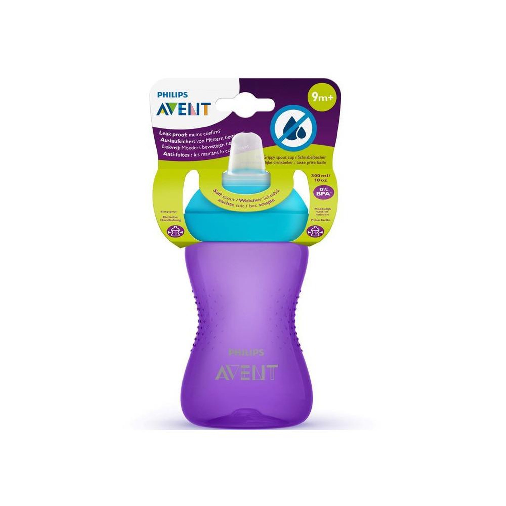Philips Avent Bouteille de boisson philips avent my grippy scf802/02 300 ml bec souple anti-fuite violet/turquoise 9 mois+