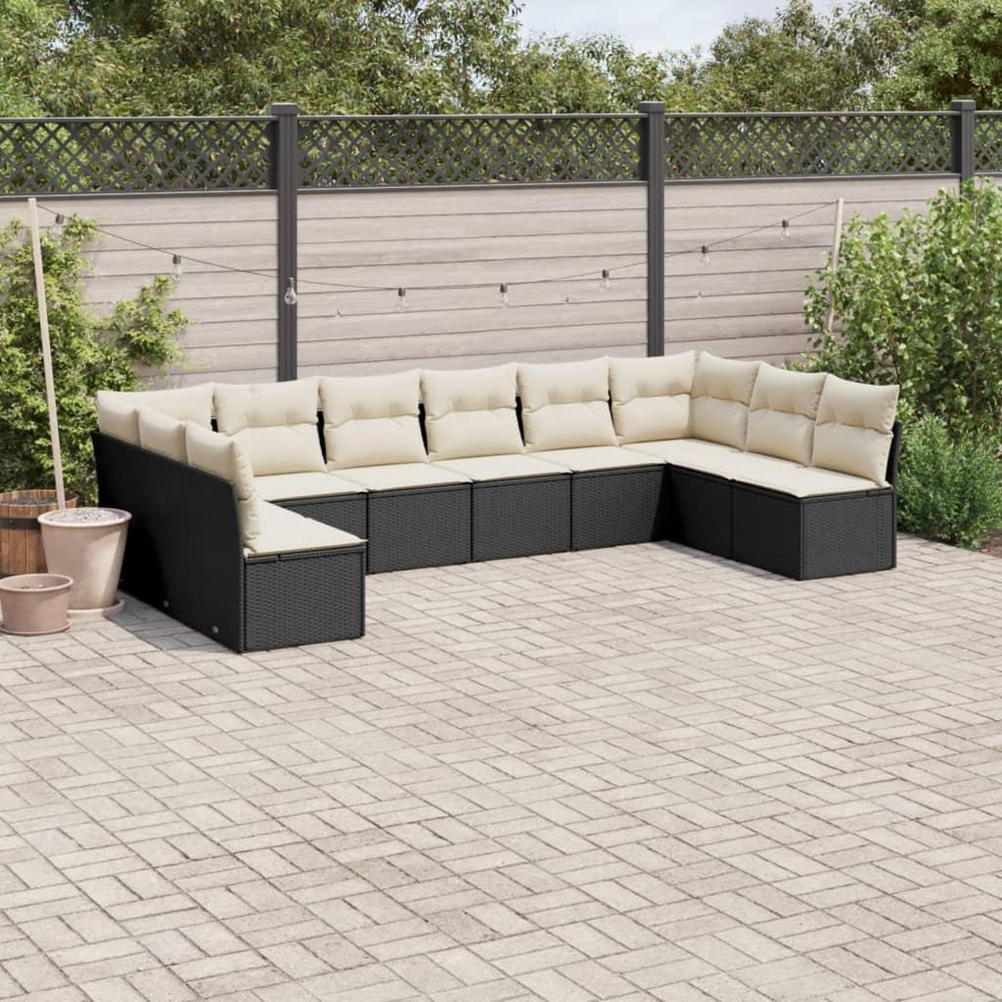 VIDAXL Salon de jardin 10 pcs avec coussins noir resine tressee