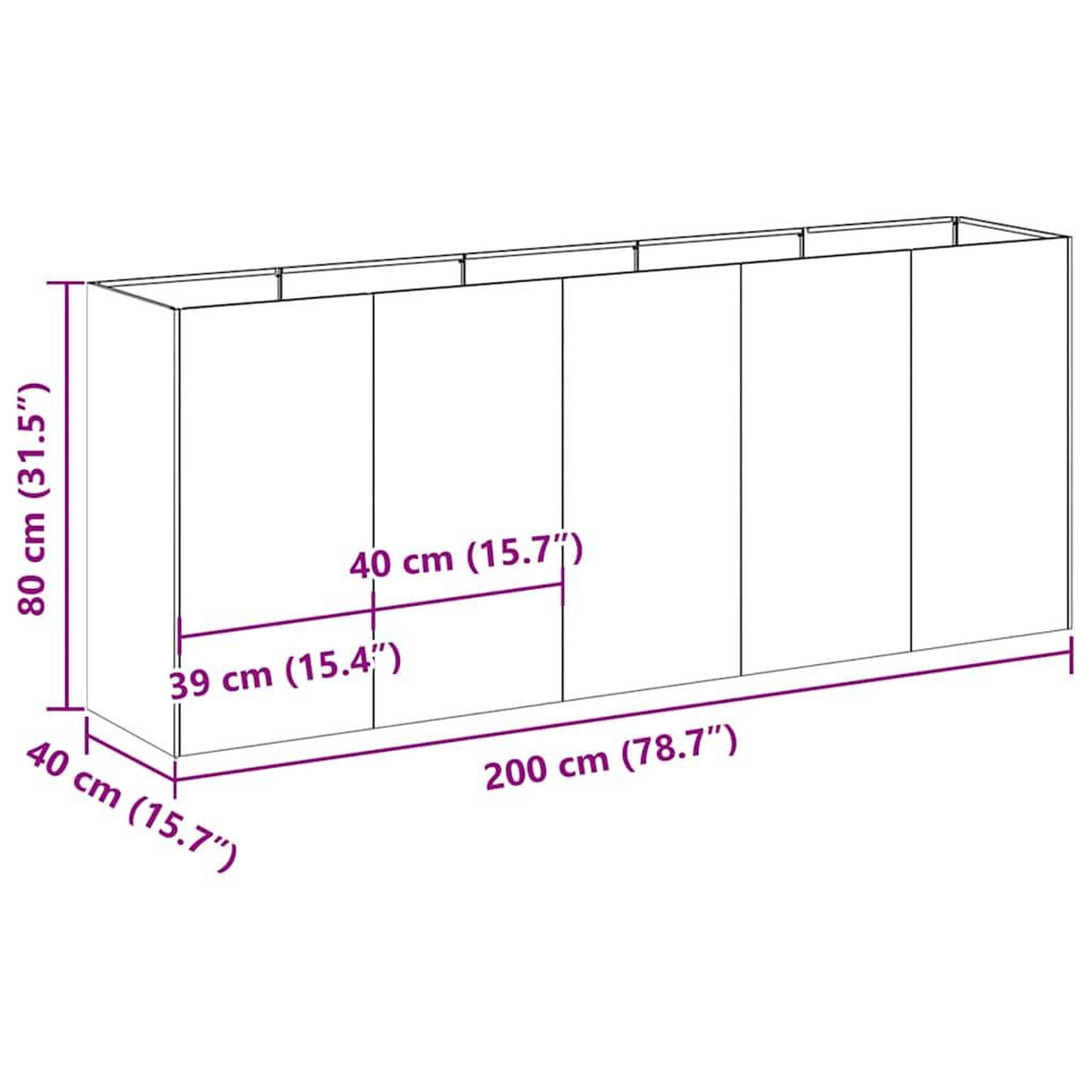 Voir la diapositive 6 : VIDAXL Jardiniere 200x40x80 cm acier inoxydable