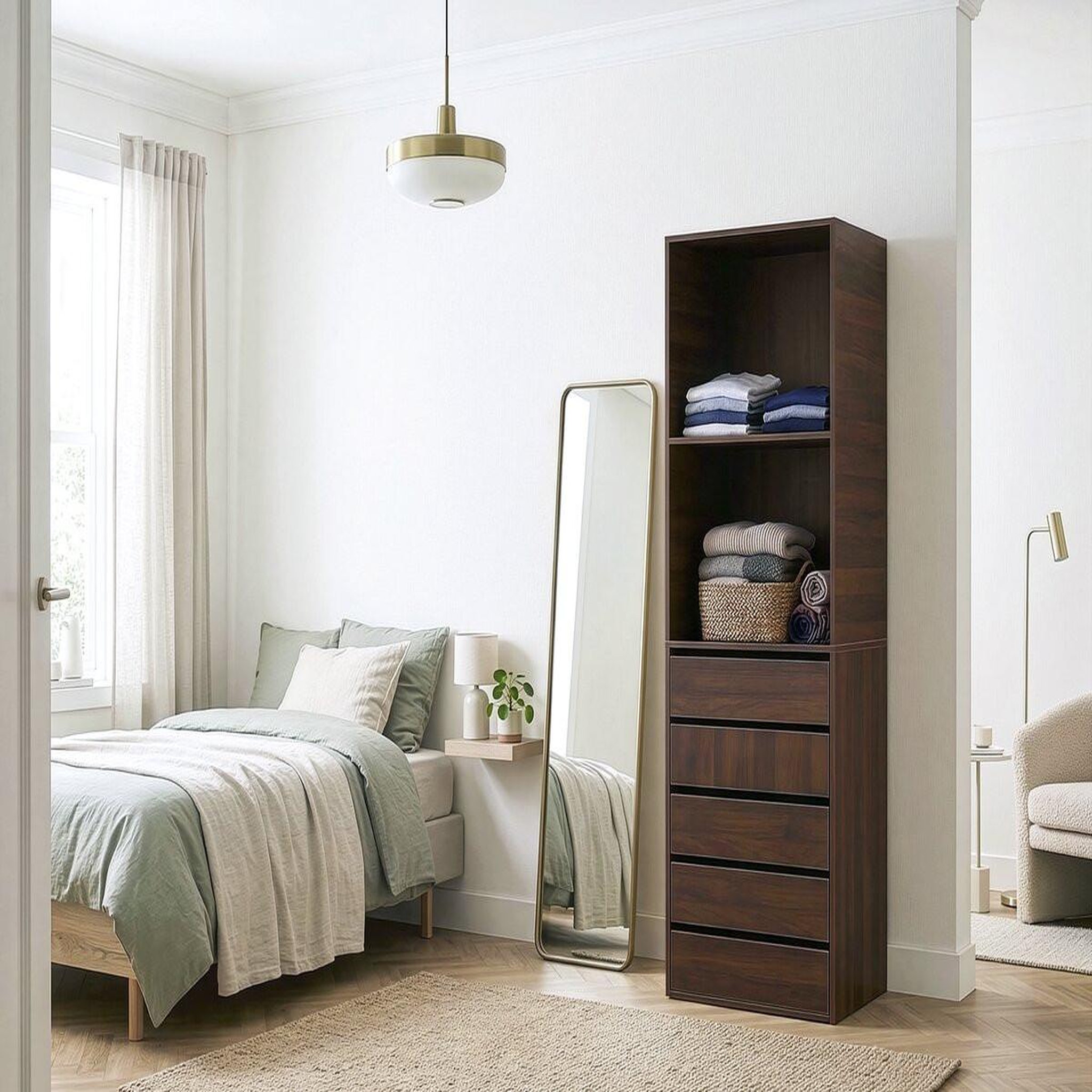 Voir la diapositive 2 : Habitat et Jardin Armoire avec 5 tiroirs et 2 étagères  opéra  - 60 x 45 x 180 cm - marron