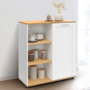 Voir la diapositive 2 : ID MARKET Buffet d'appoint 70 cm VITO 3 étagères et placard blanc et plateau bois