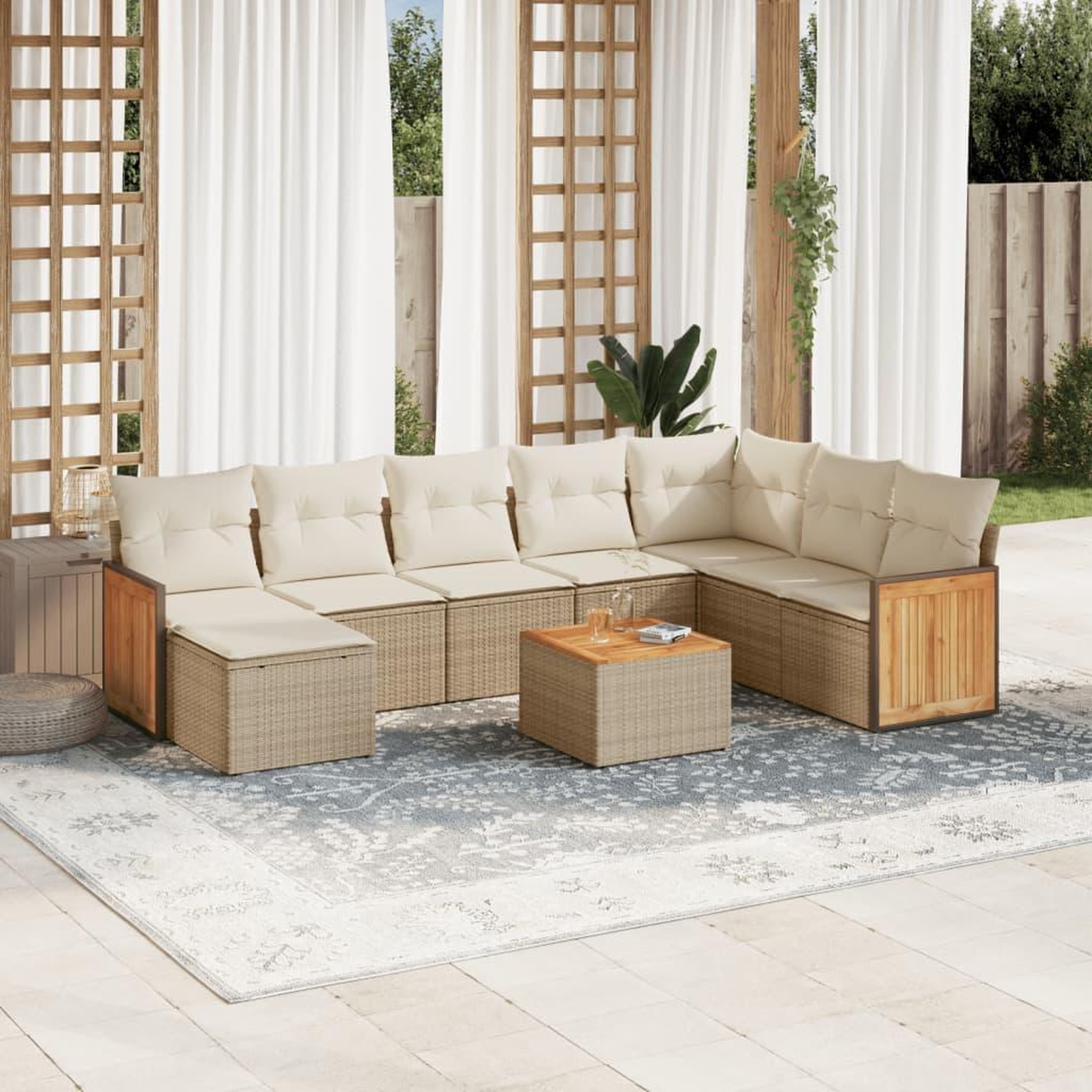 VIDAXL Salon de jardin avec coussins 9 pcs beige resine tressee