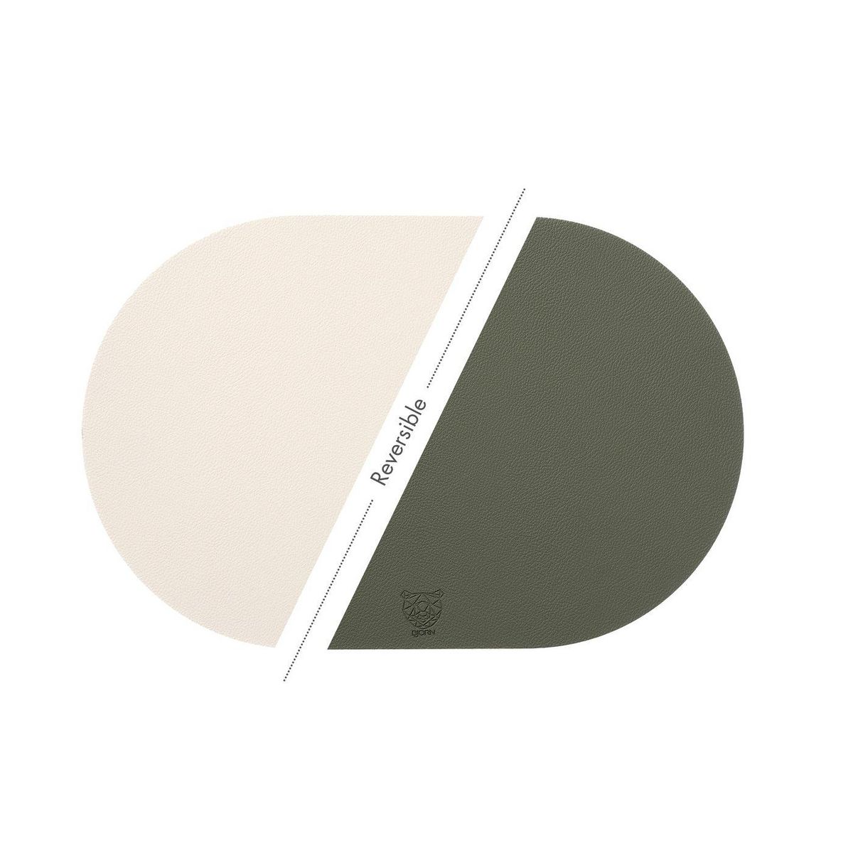 BJORN Set de table ovale réversible - 6 pièces - Cuir recyclé blanc crème et vert de gris