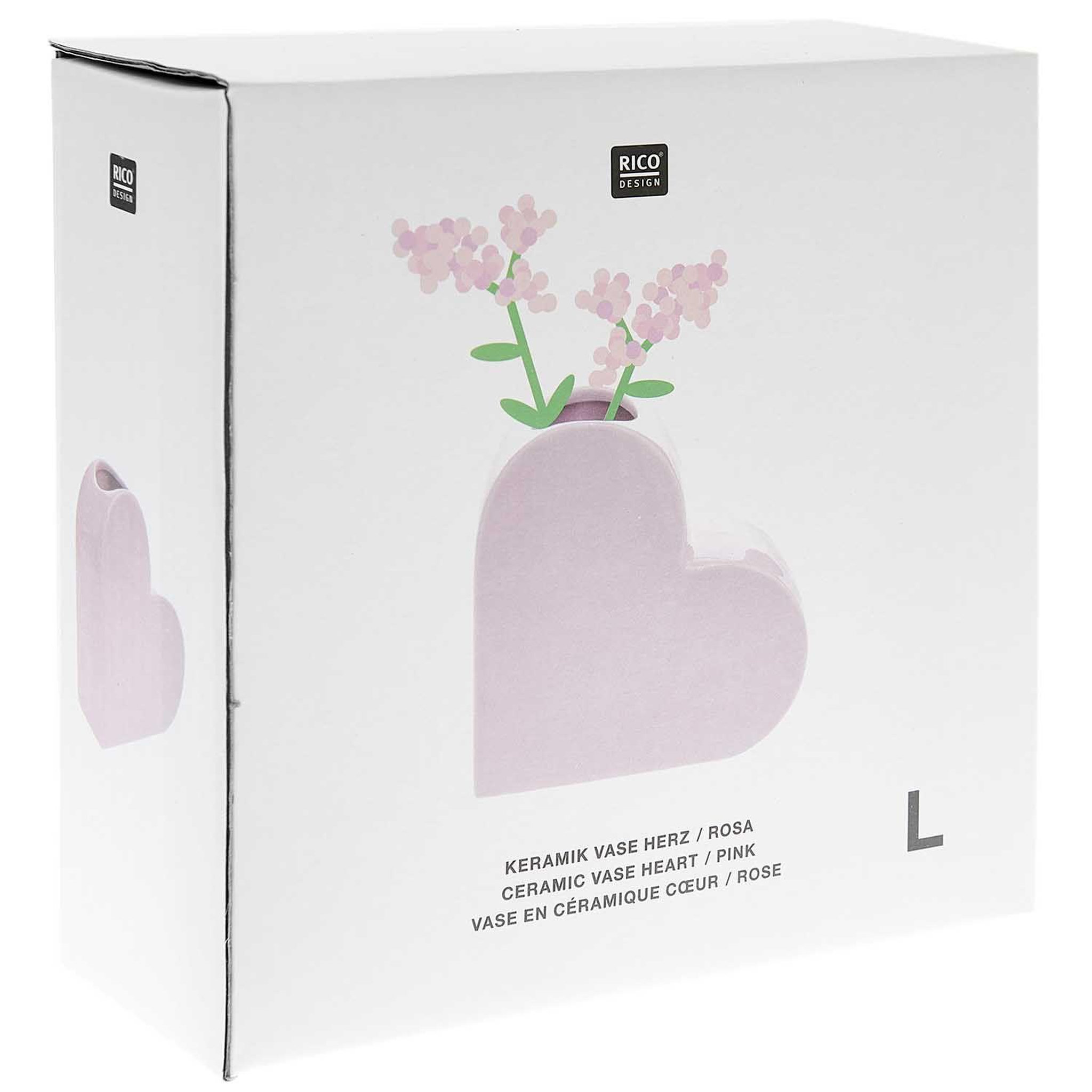 Voir la diapositive 4 : RICO DESIGN Vase en céramique coeur rose 16 cm
