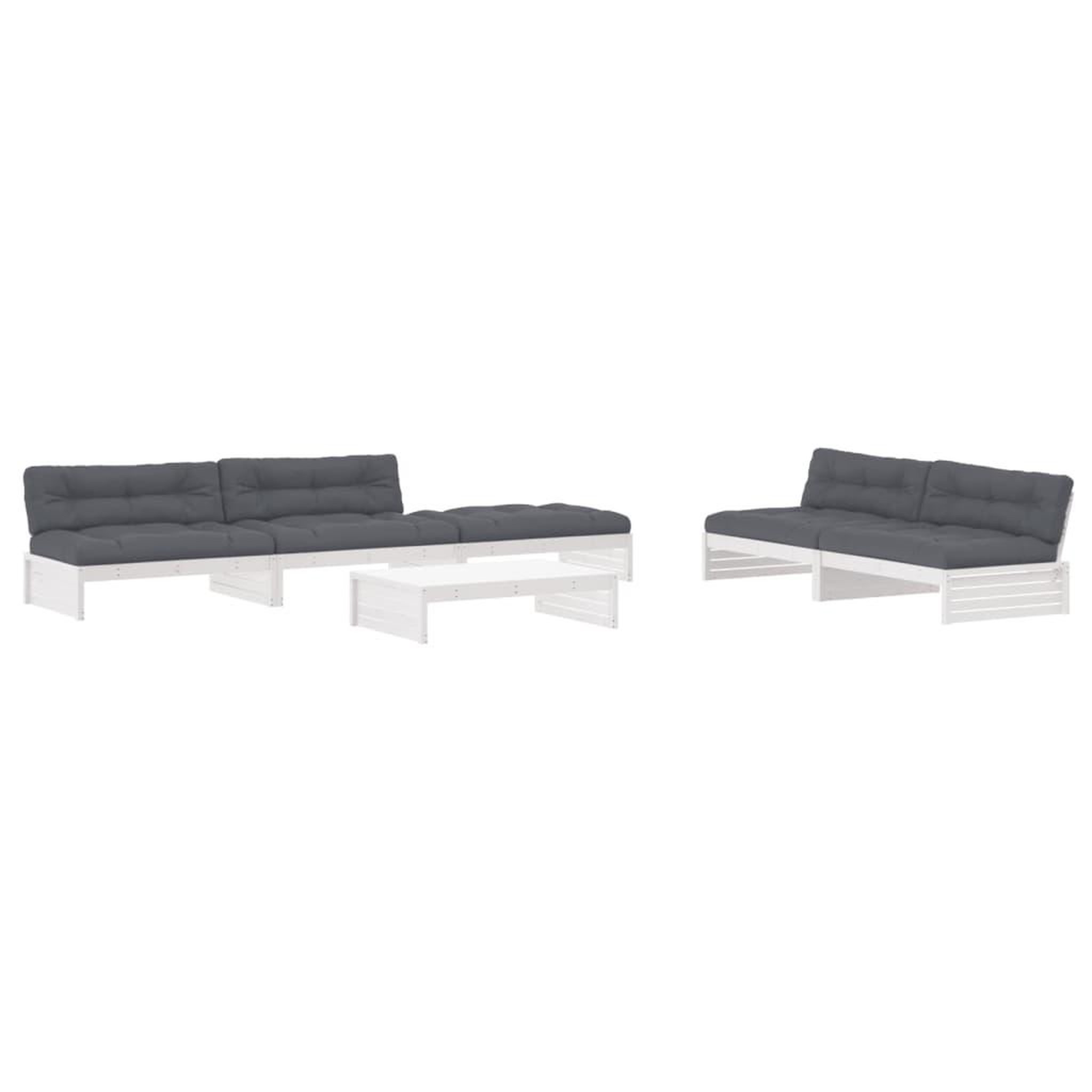 Voir la diapositive 2 : VIDAXL Salon de jardin 6 pcs avec coussins blanc bois massif