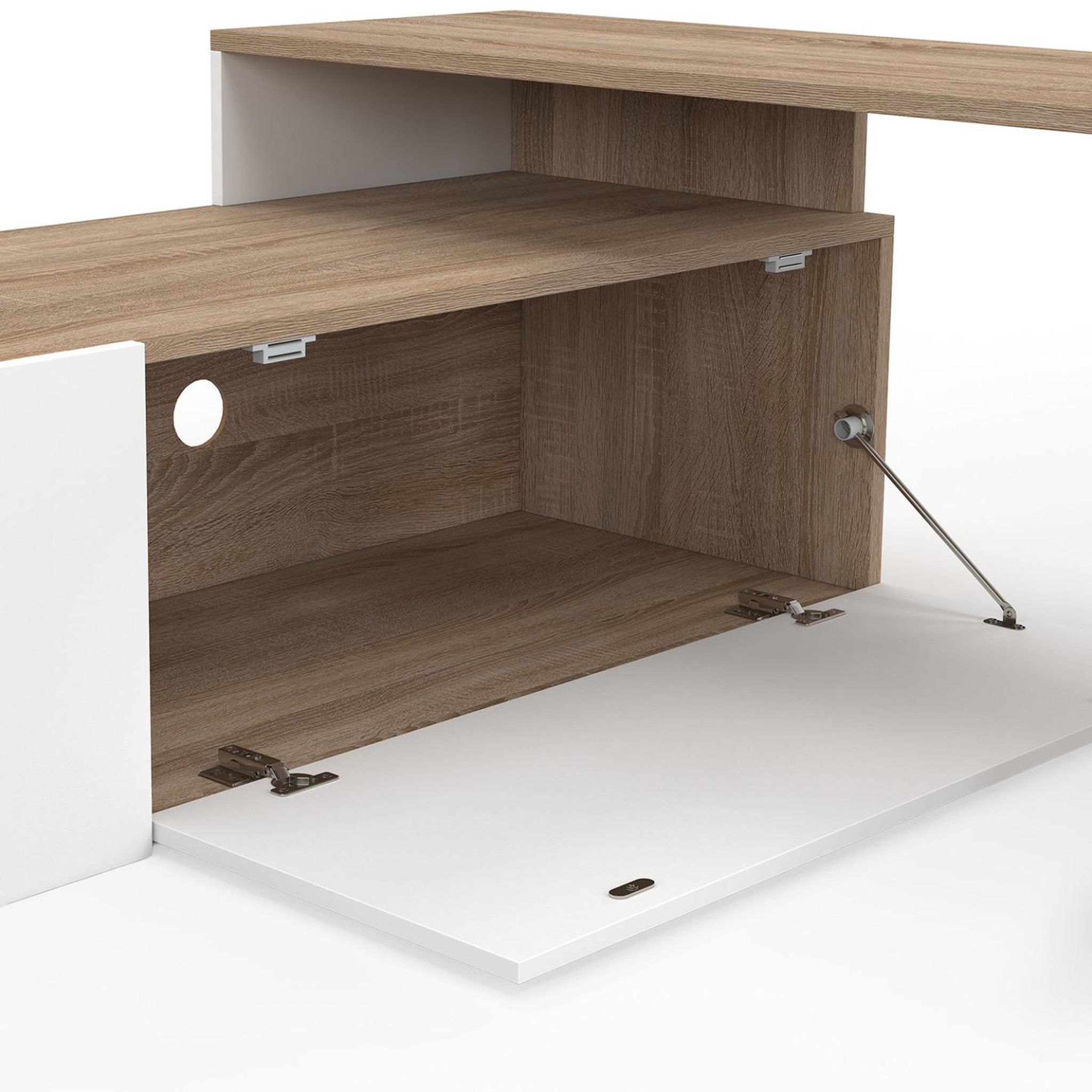 Voir la diapositive 6 : ID MARKET Meuble tv 140-180 cm modulable d'angle basile rotatif bois et blanc