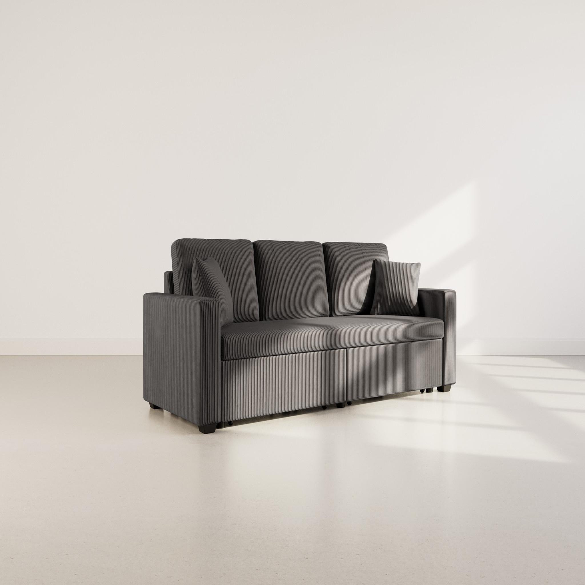 Voir la diapositive 2 : BEST MOBILIER Cyrus - canapé droit 3 places convertible en velours côtelé