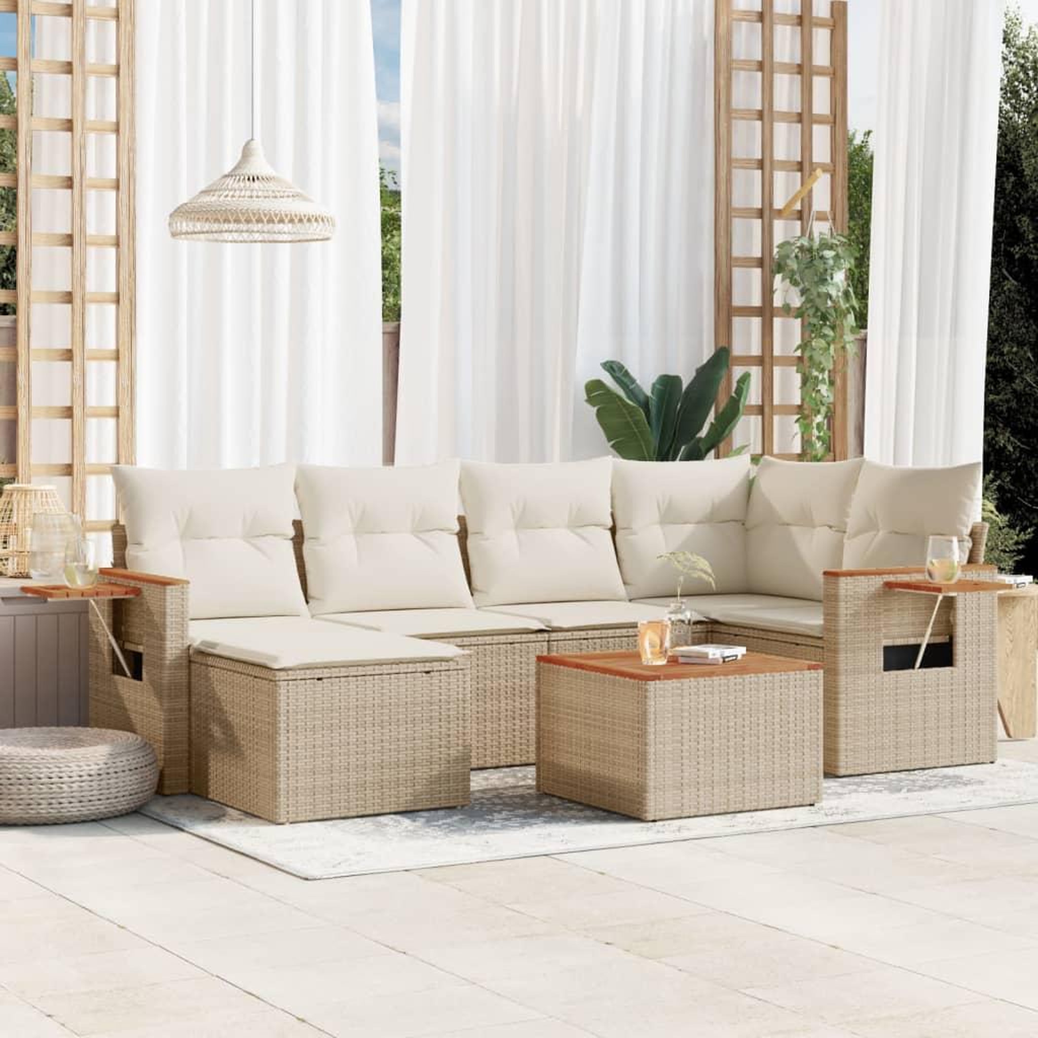 VIDAXL Salon de jardin avec coussins 7 pcs beige resine tressee