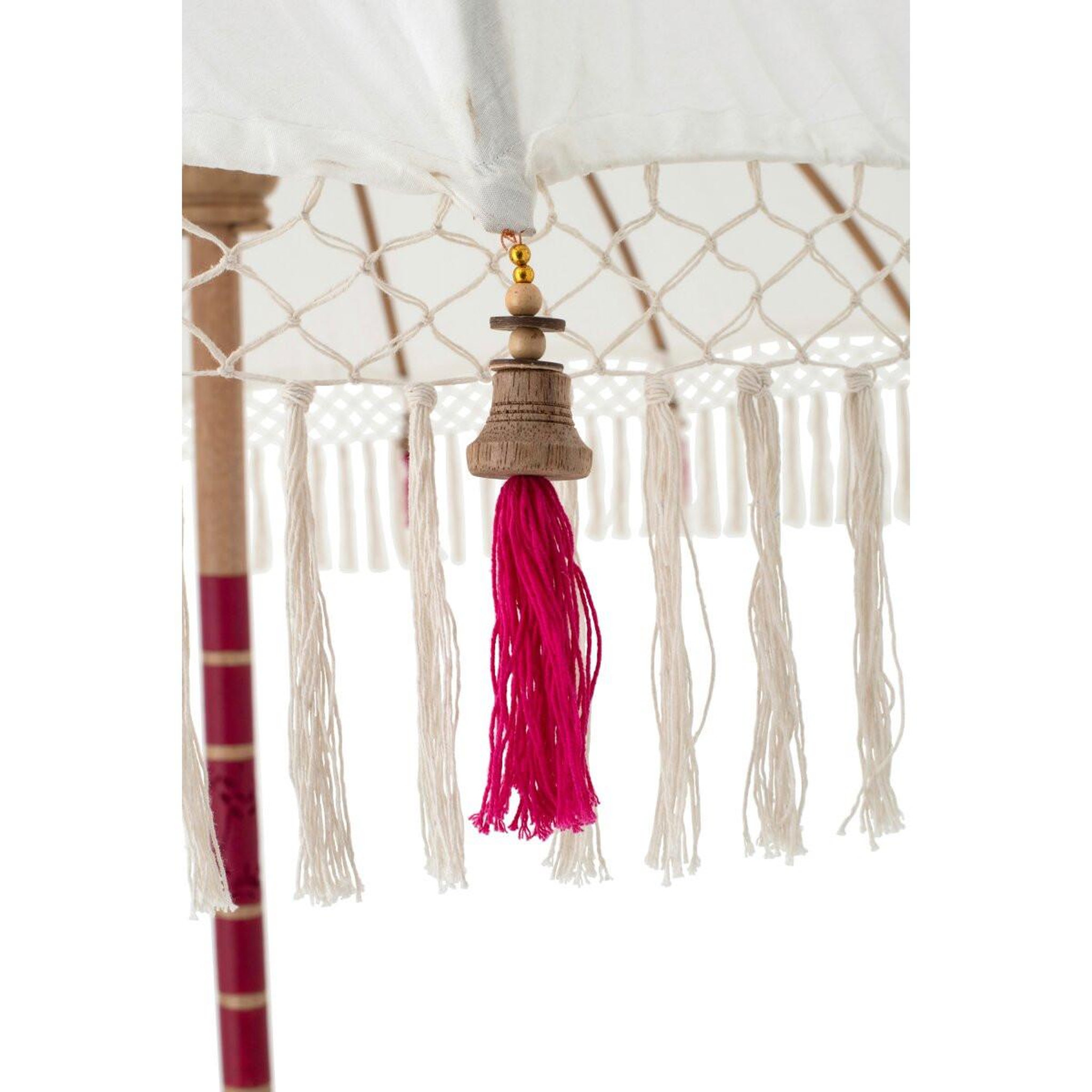 Voir la diapositive 2 : J-LINE Parasol Rond à Franges  Flavie  180cm Écru & Rose