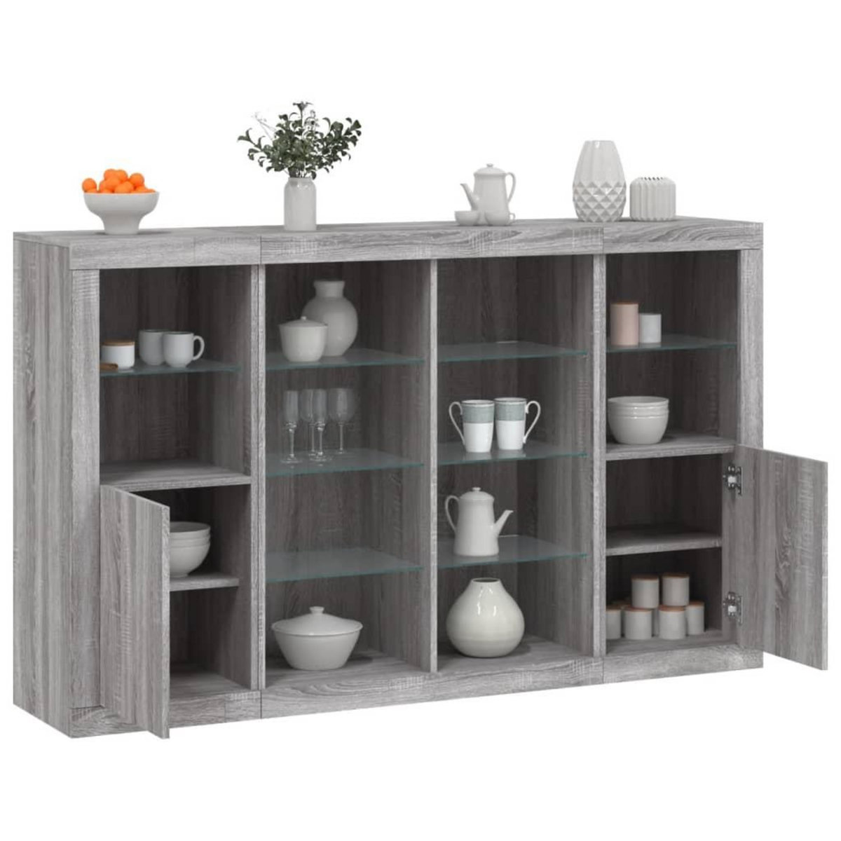 VIDAXL Buffets avec lumieres LED 3 pcs sonoma gris bois d'ingenierie