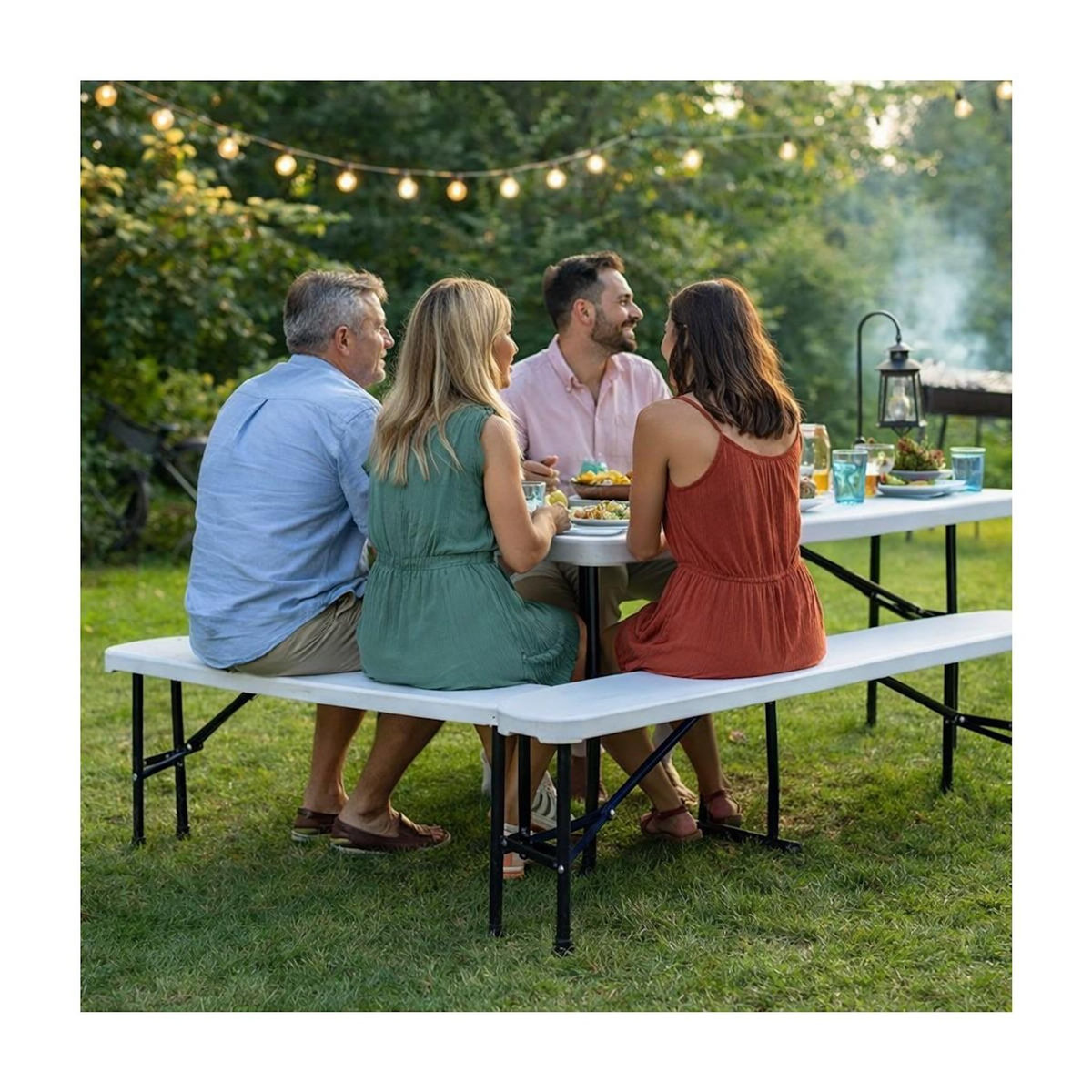 KZ GARDEN Banc de Jardin Pliable Blanc 180 x 28 x 43.5H cm Banc Exterieur Interieur Camping Réception KZ GARDEN