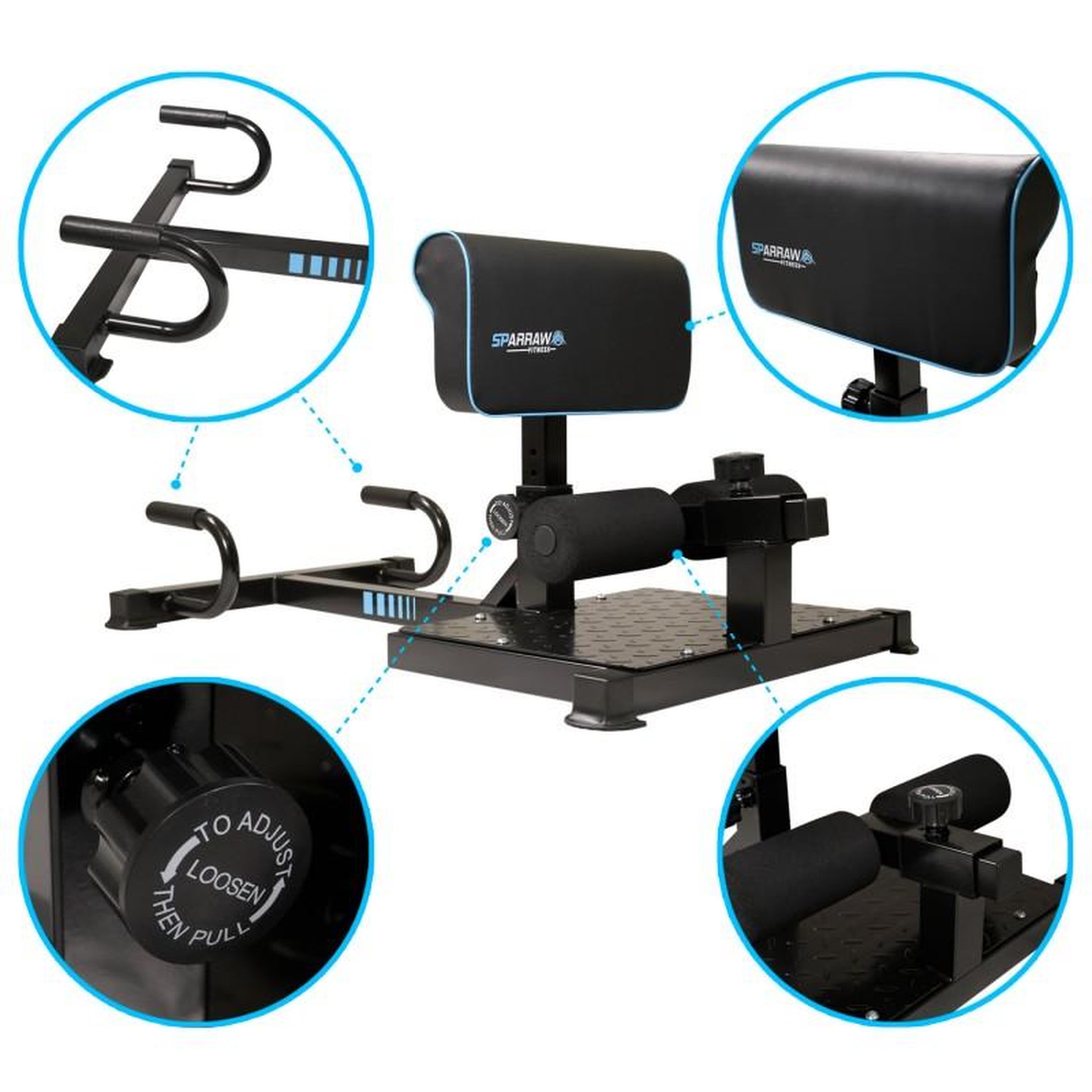 Voir la diapositive 5 : SPARRAW Squat Machine ALTIUS Appareil de musculation multifonction 88 x 56 x 50 cm - Dossier réglable en hauteur - Charge max 120kg
