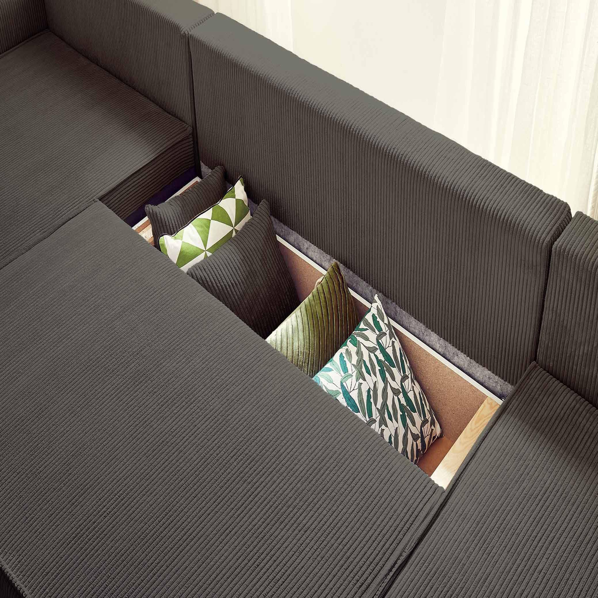 Voir la diapositive 3 : BEST MOBILIER Dellia - canapé panoramique en u - 7 places - convertible - avec coffre - en velours côtelé