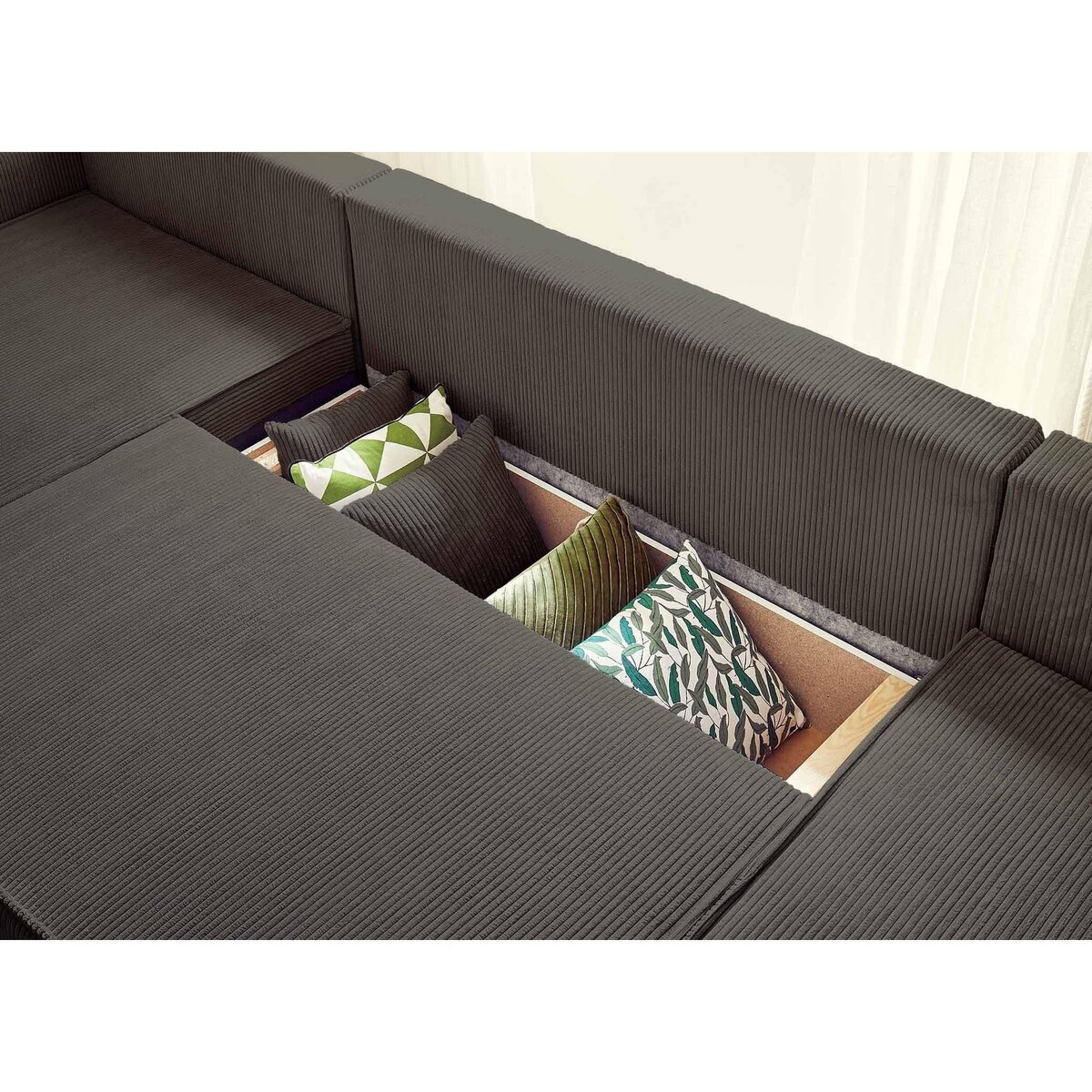 BEST MOBILIER Dellia - canapé panoramique en u - 7 places - convertible - avec coffre - en velours côtelé