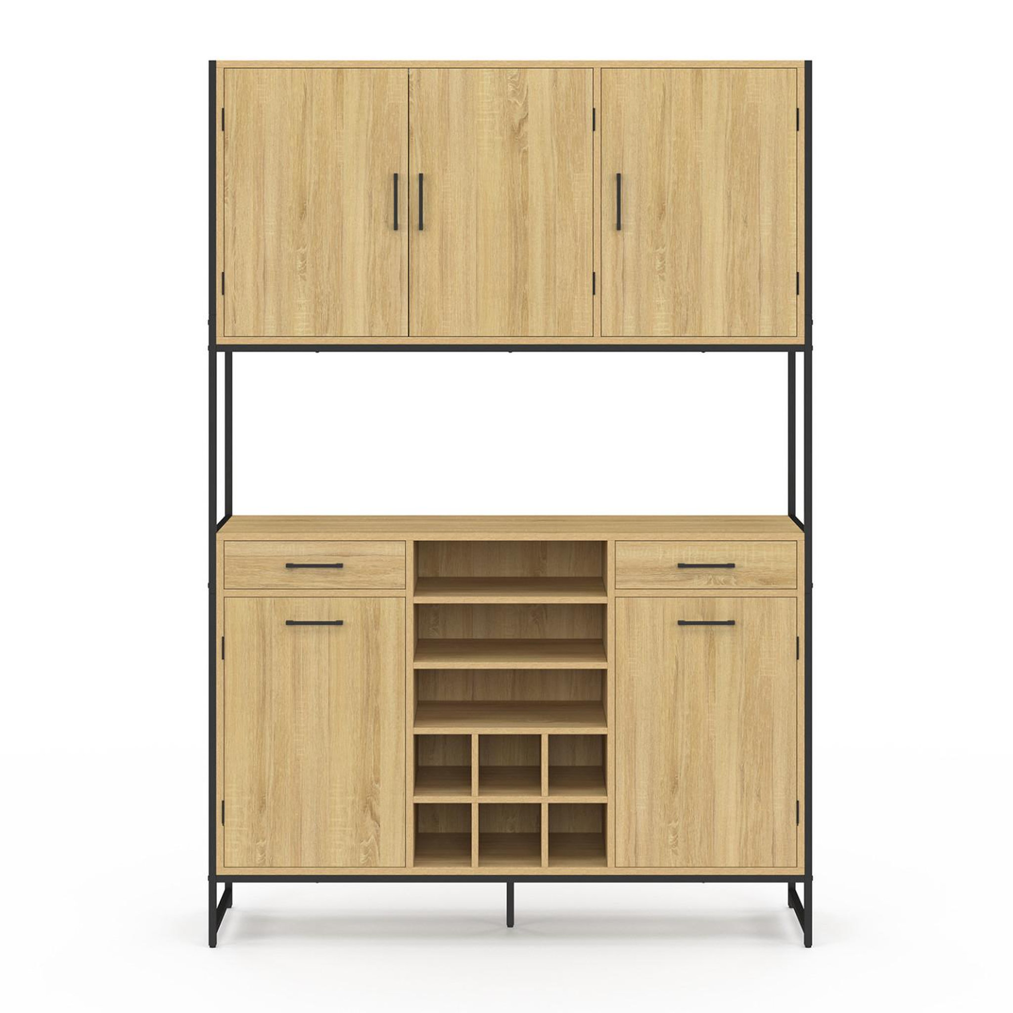 Voir la diapositive 3 : ID MARKET Buffet de cuisine 120 cm detroit 5 portes + tiroirs + range-bouteilles design industriel
