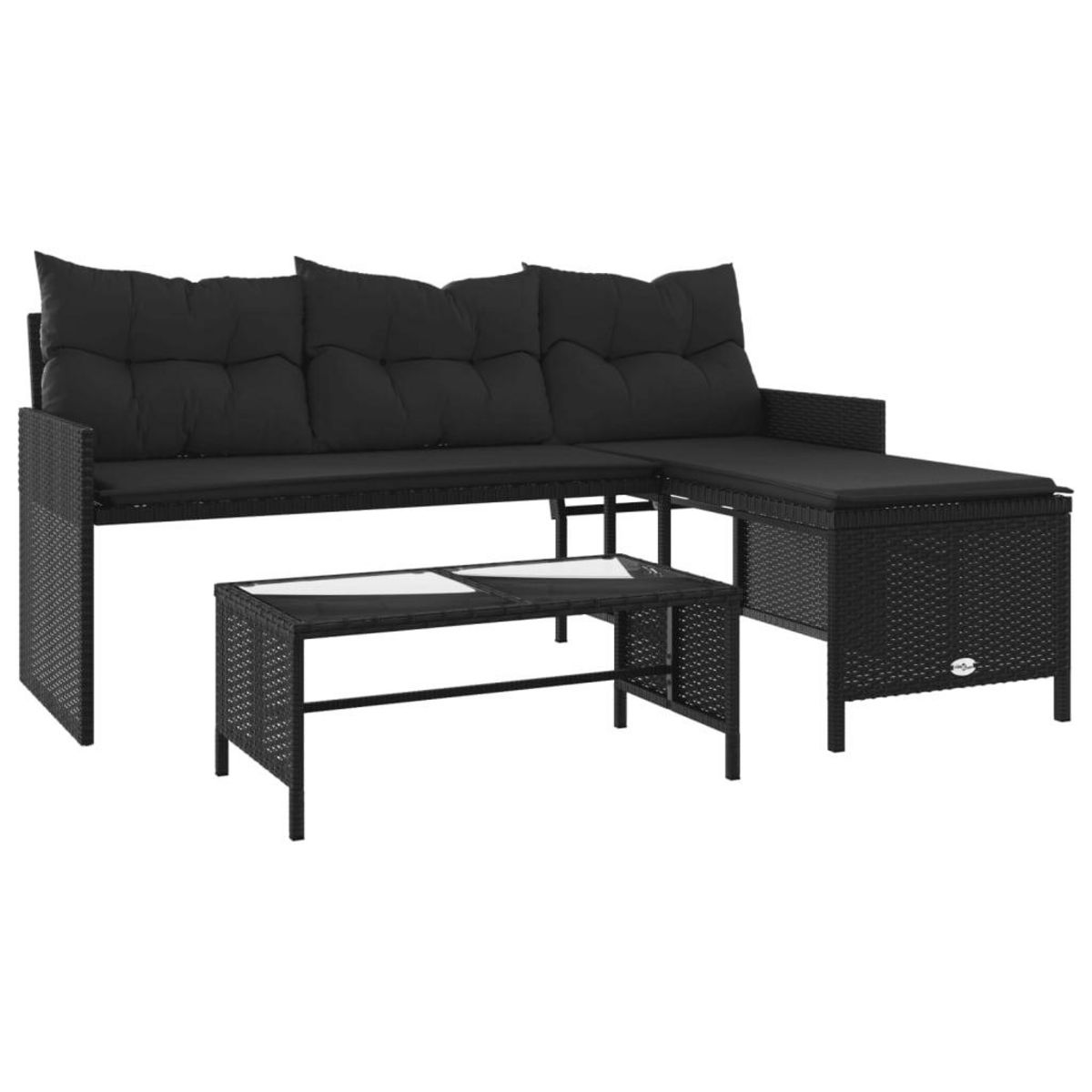 VIDAXL Canape de jardin avec table et coussins en forme de L noir