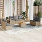 VIDAXL Salon de jardin avec coussins 8pcs melange beige resine tressee