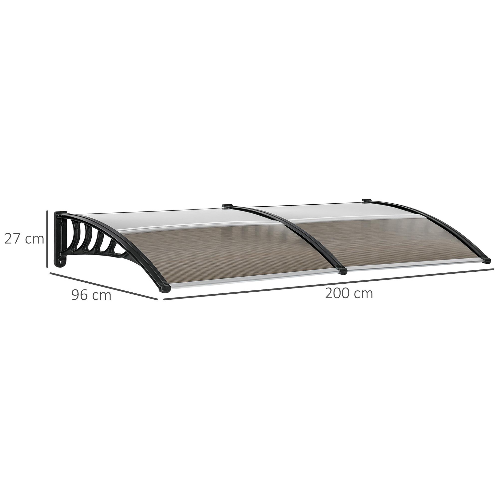 Voir la diapositive 3 : OUTSUNNY Auvent marquise de porte design voûté arrondi dim. 200L x 96l x 27H cm polycarbonate fumé brun PP noir
