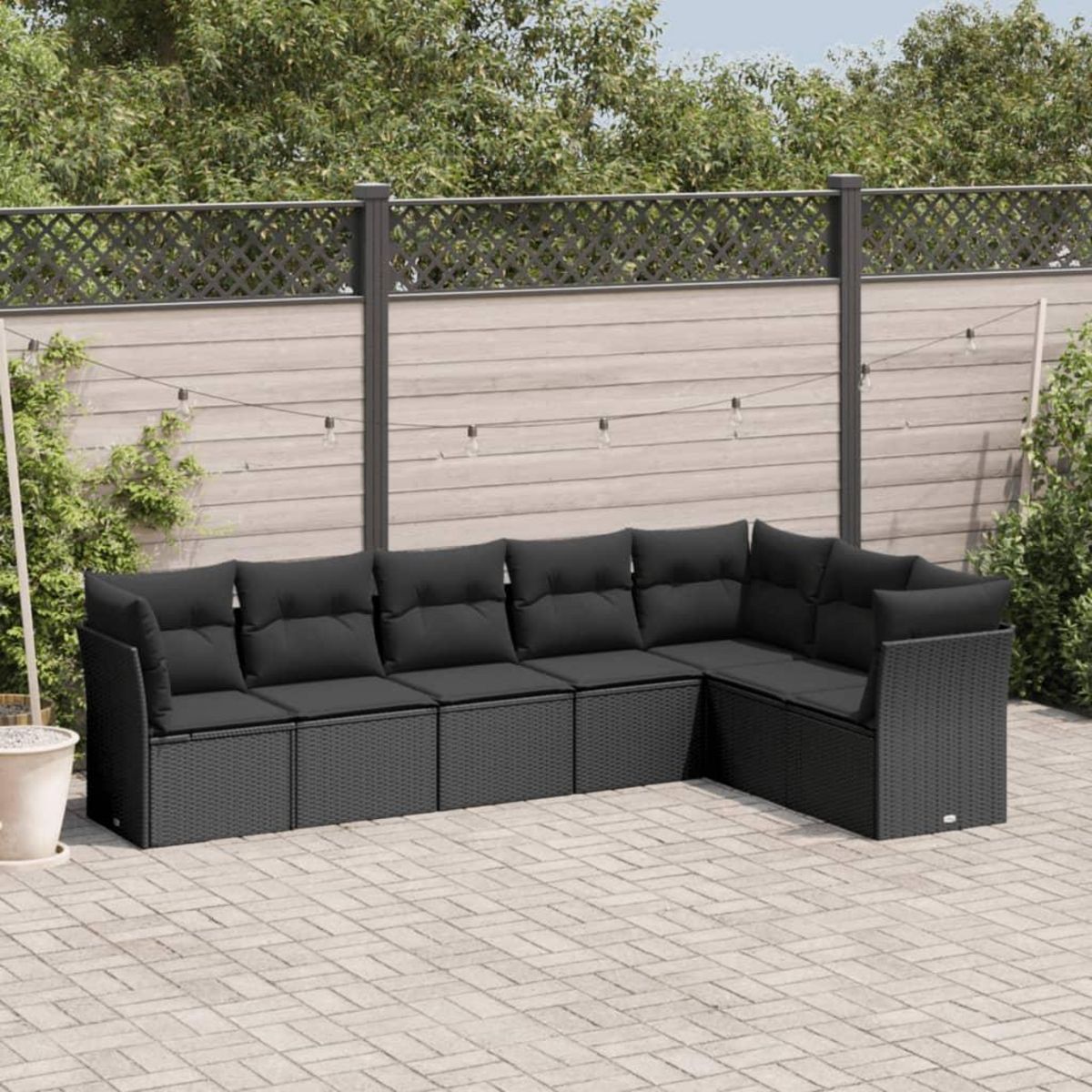 VIDAXL Salon de jardin 7 pcs avec coussins noir resine tressee
