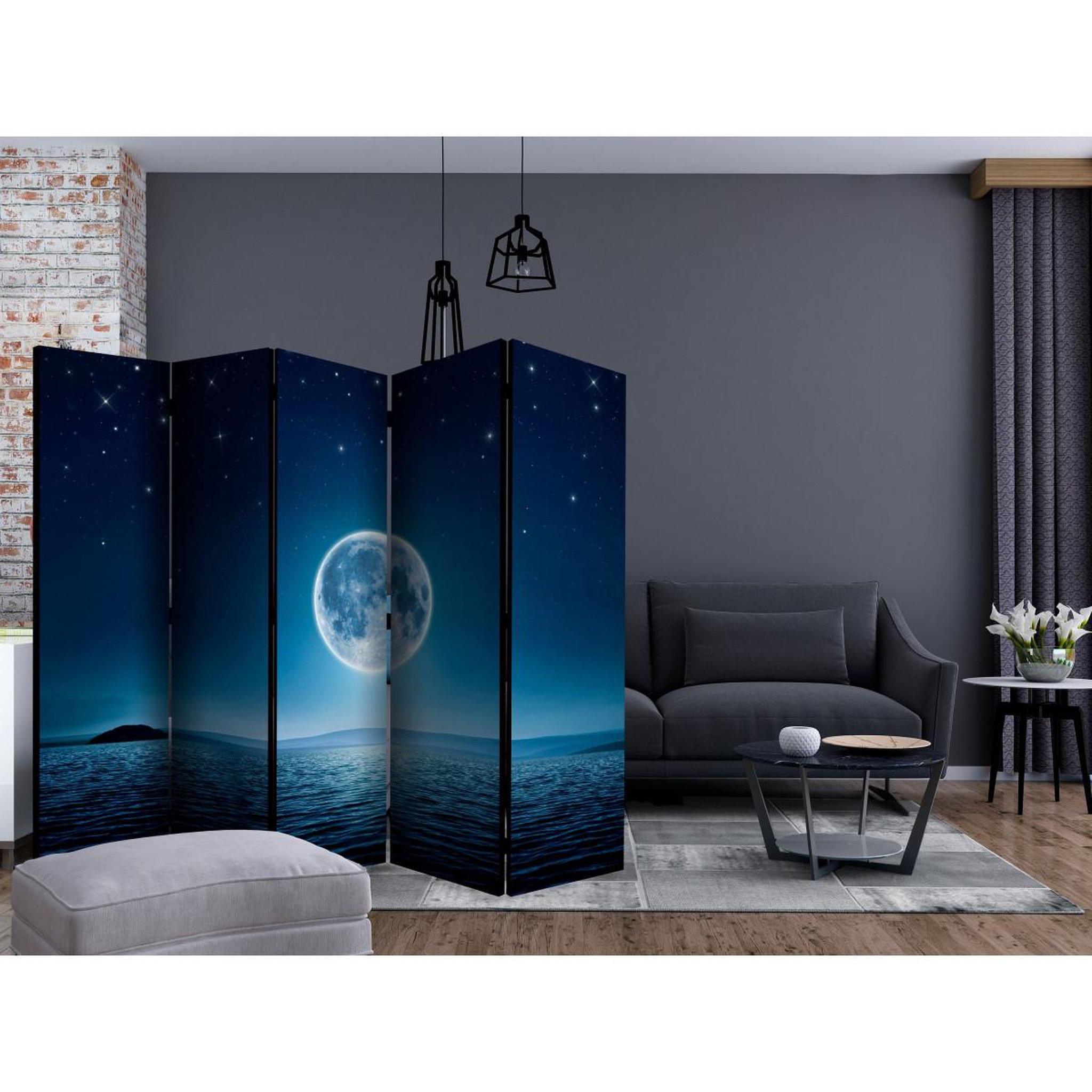 Voir la diapositive 2 : Paris Prix Paravent 5 volets  moonlit night  172x225cm