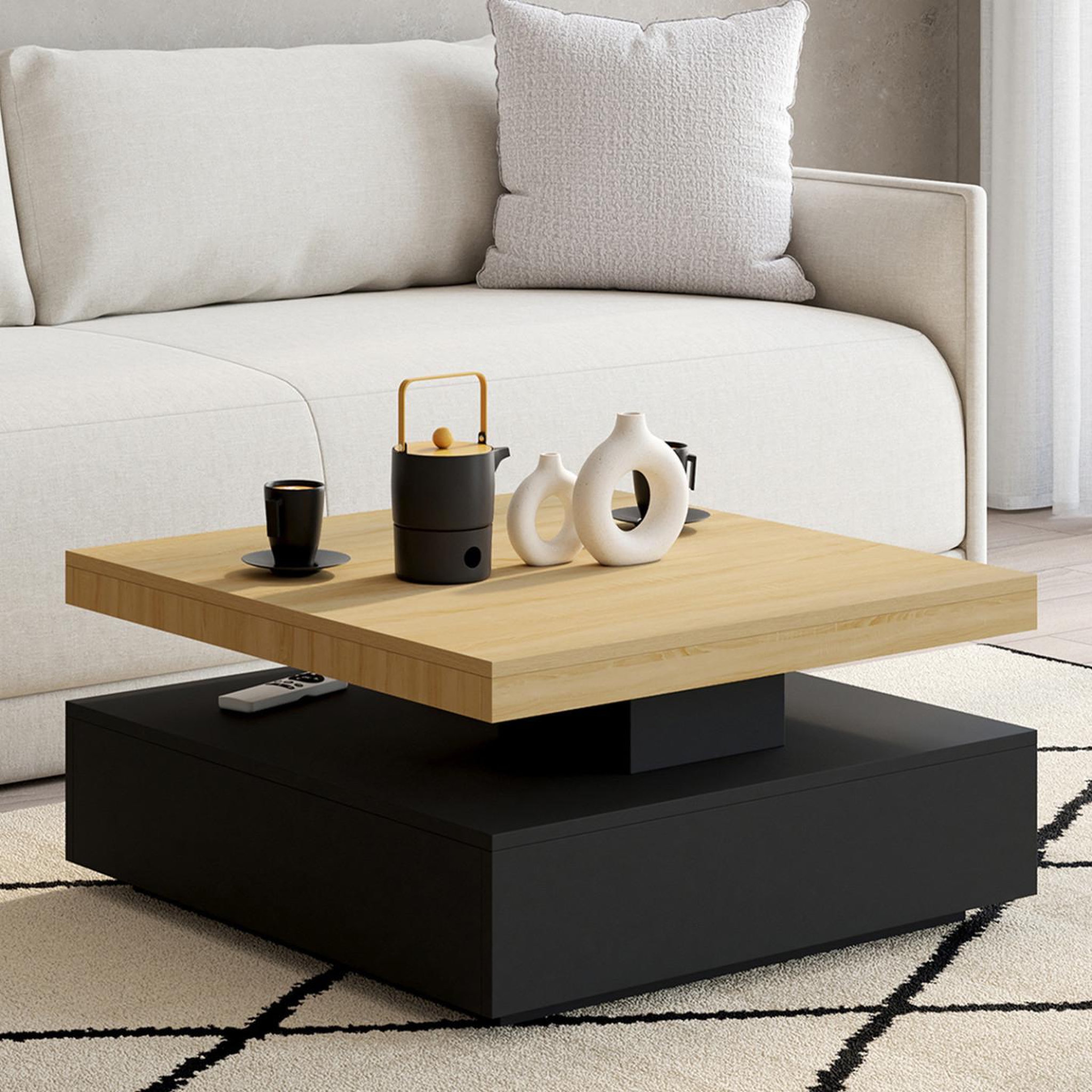 Voir la diapositive 2 : ID MARKET Table basse carrée pivotante thea 70 cm bois et noir