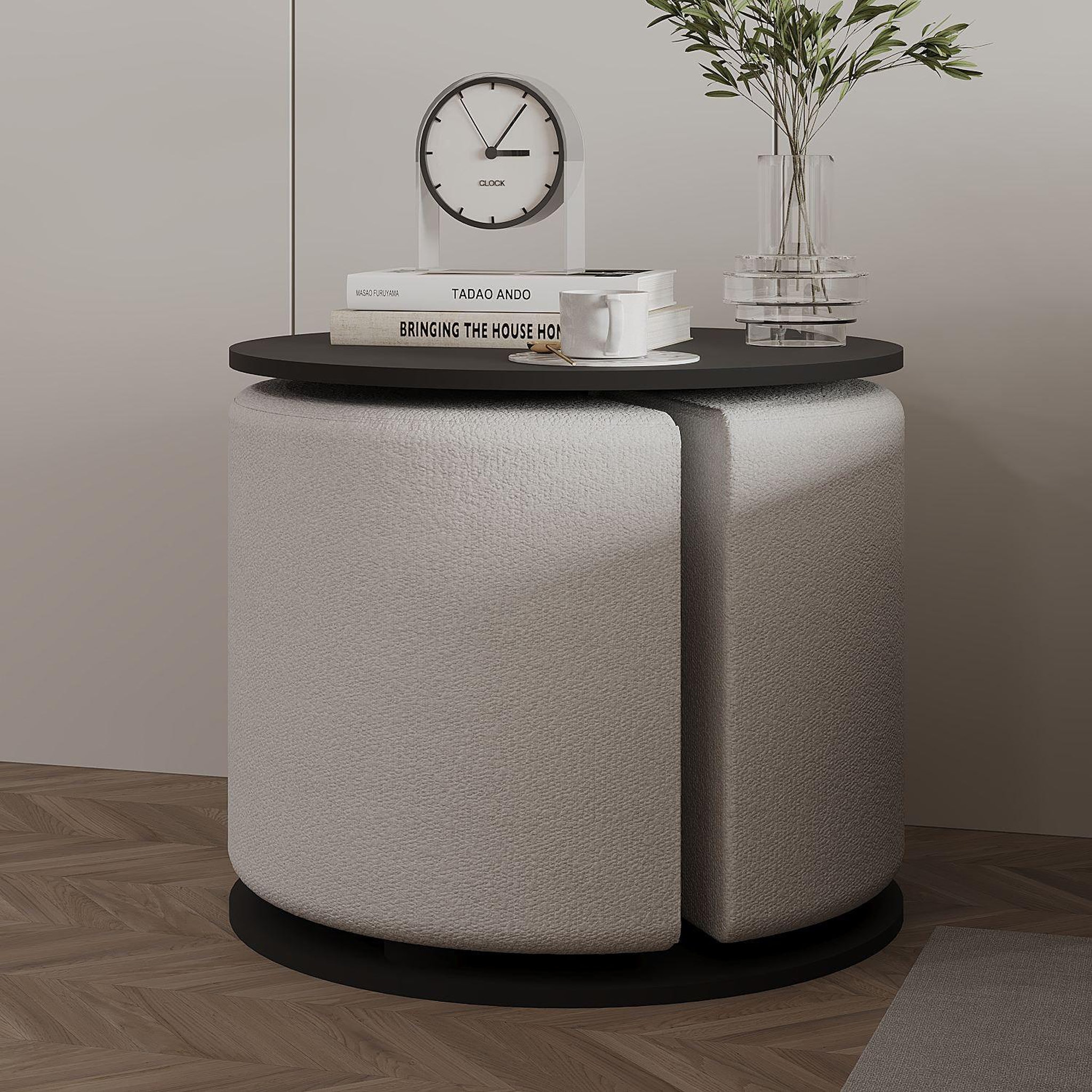 Voir la diapositive 3 : Habitat et Jardin Table d'appoint avec pouf en bois  vexana  - 43 x 43 x 47 cm - gris anthracite