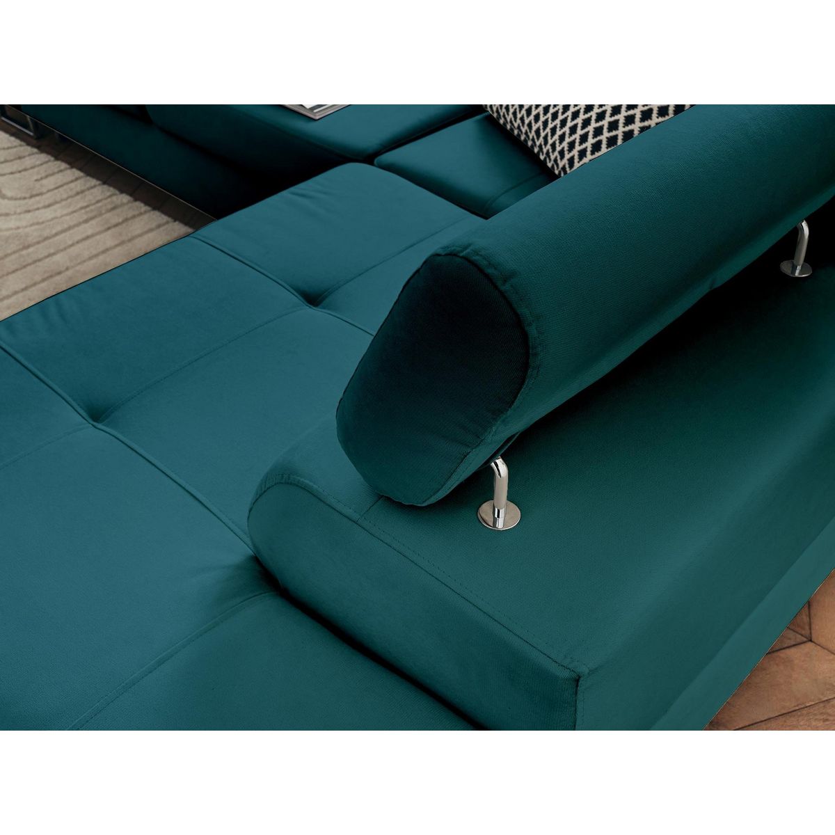 BEST MOBILIER Pablo - canapé d'angle droit - 5 places - convertible avec coffre et têtières réglables - en velours