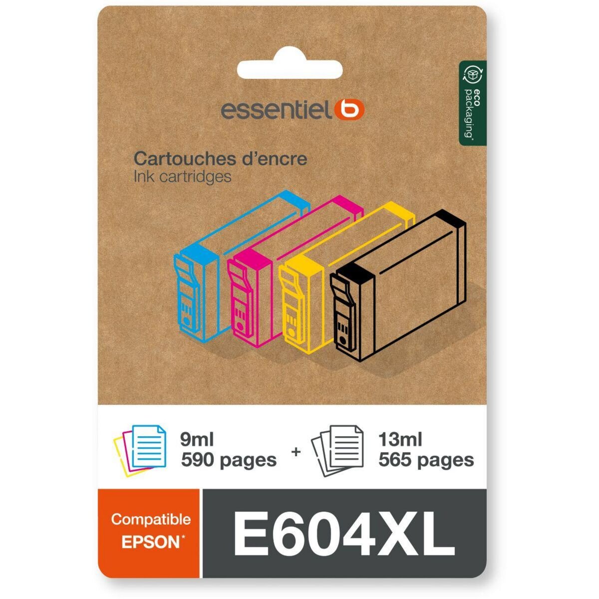 ESSENTIEL B Cartouche d'encre Pack Compatible E604 XL (Noir + 3 Couleurs Haute Capacité)