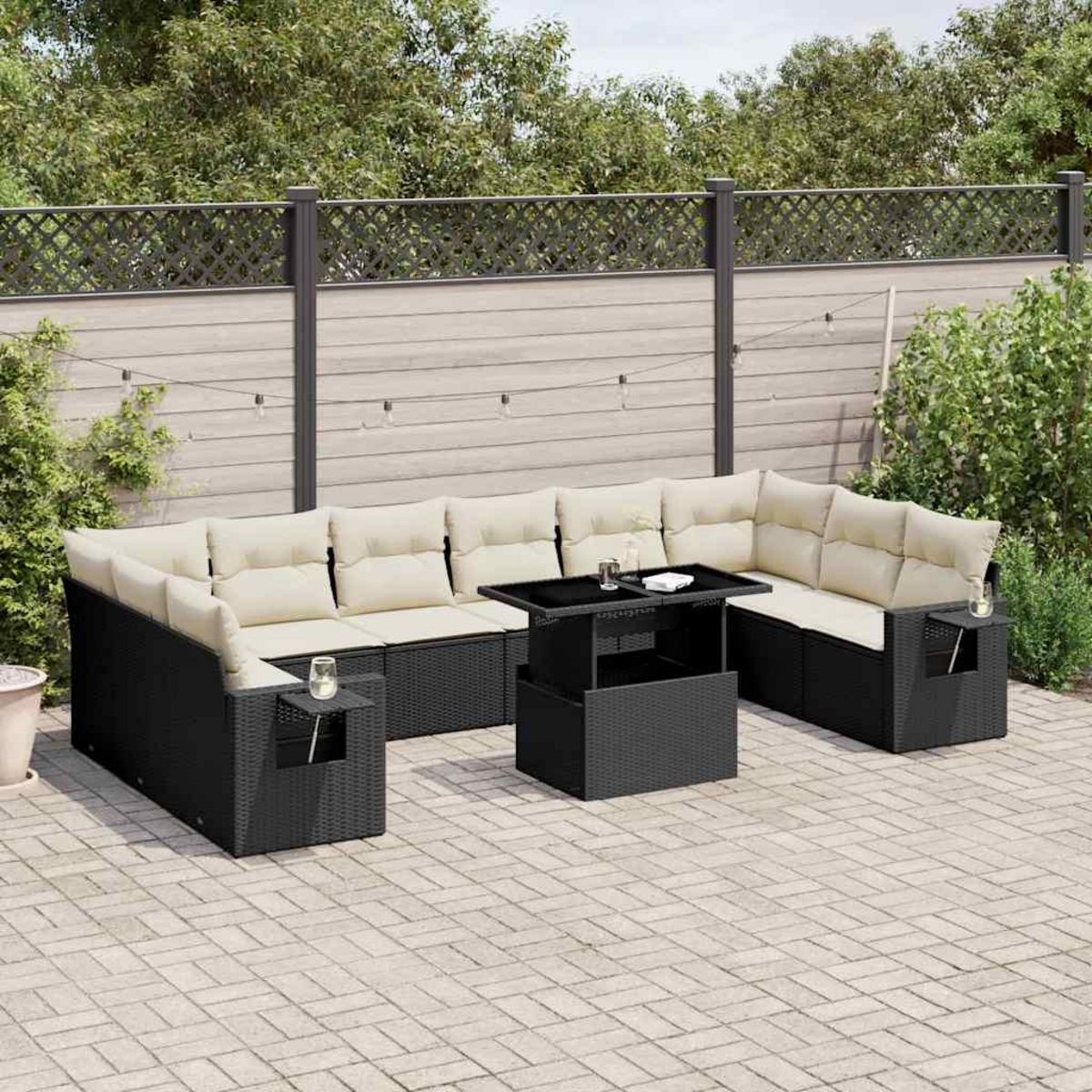 VIDAXL Salon de jardin 11 pcs avec coussins noir resine tressee