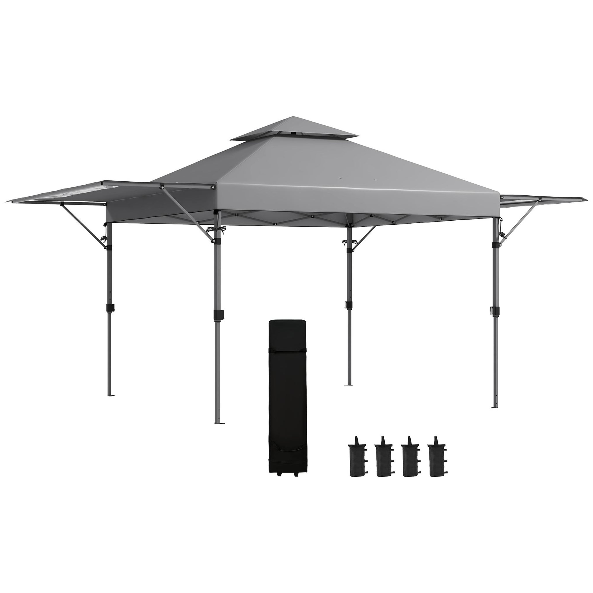 OUTSUNNY Tonnelle pop-up de jardin barnum pliant 5 x 3 m - sac à de transport à roulettes inclus - acier oxford gris