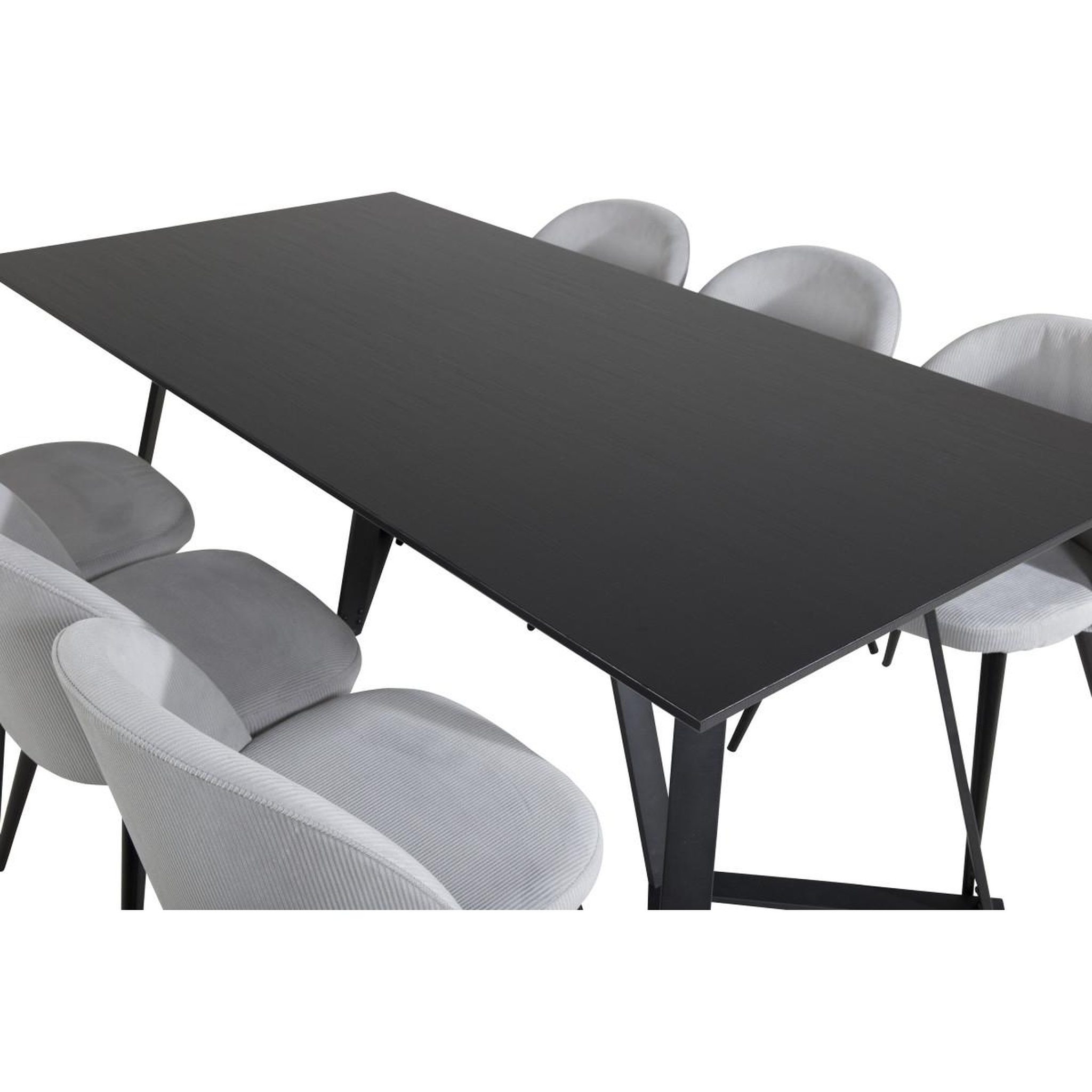Voir la diapositive 4 : Paris Prix Ensemble table à manger & 6 chaises  marina & corduroy  180cm noir & gris