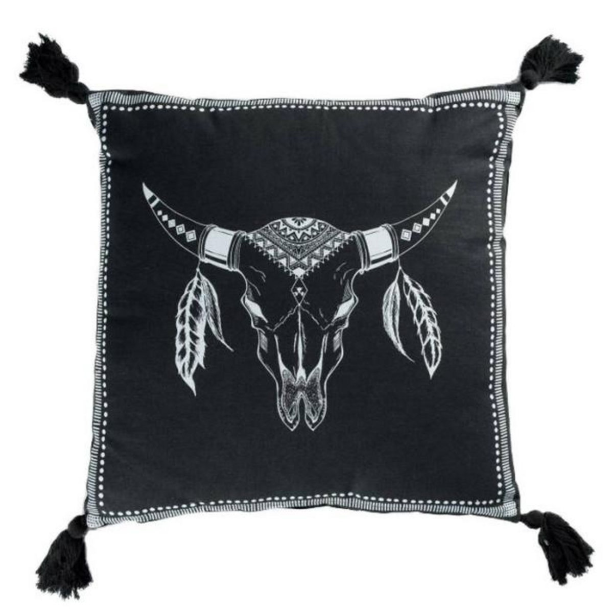 Paris Prix Coussin Déco à Pompons  Mohicana  40x40cm Noir