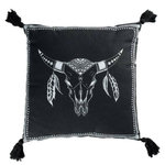 Paris Prix Coussin Déco à Pompons  Mohicana  40x40cm Noir