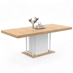 ID MARKET Table à manger extensible rectangle UGO 6-10 personnes bois façon hêtre et blanc 160-200 cm