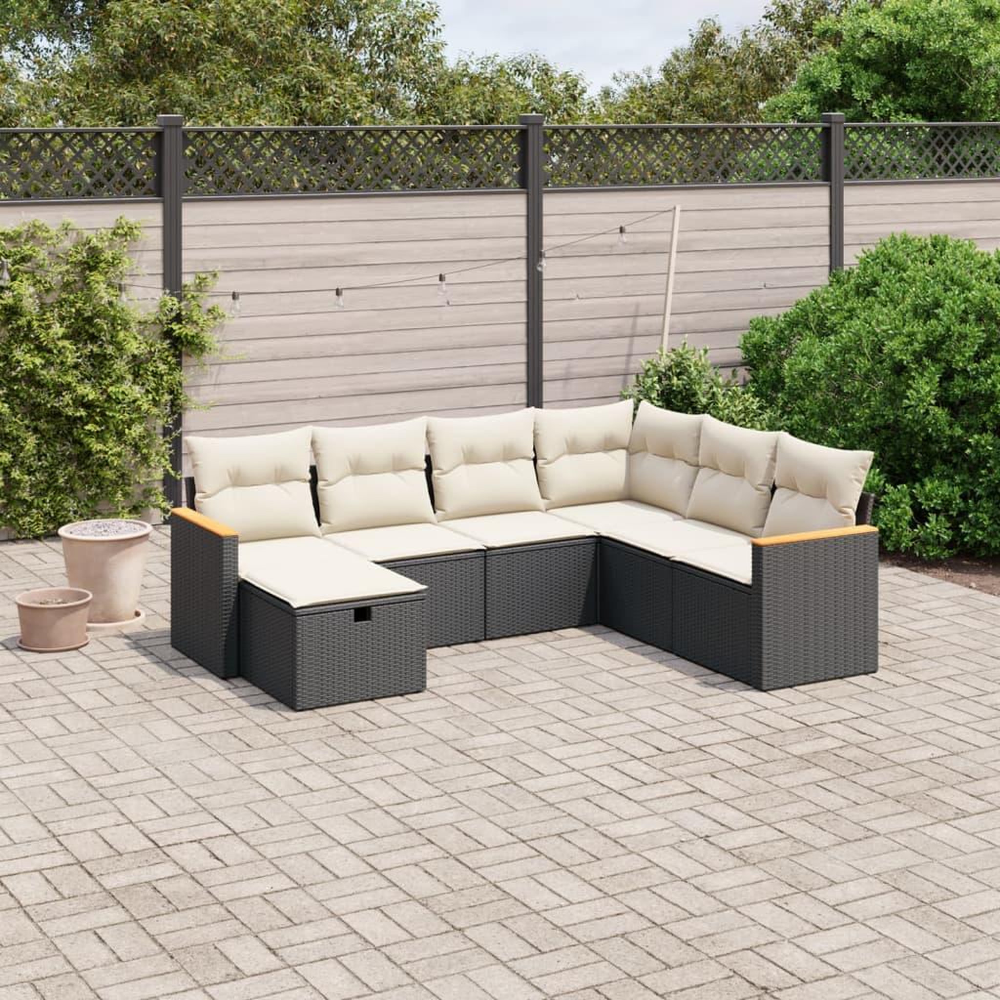 VIDAXL Salon de jardin 7 pcs avec coussins noir resine tressee