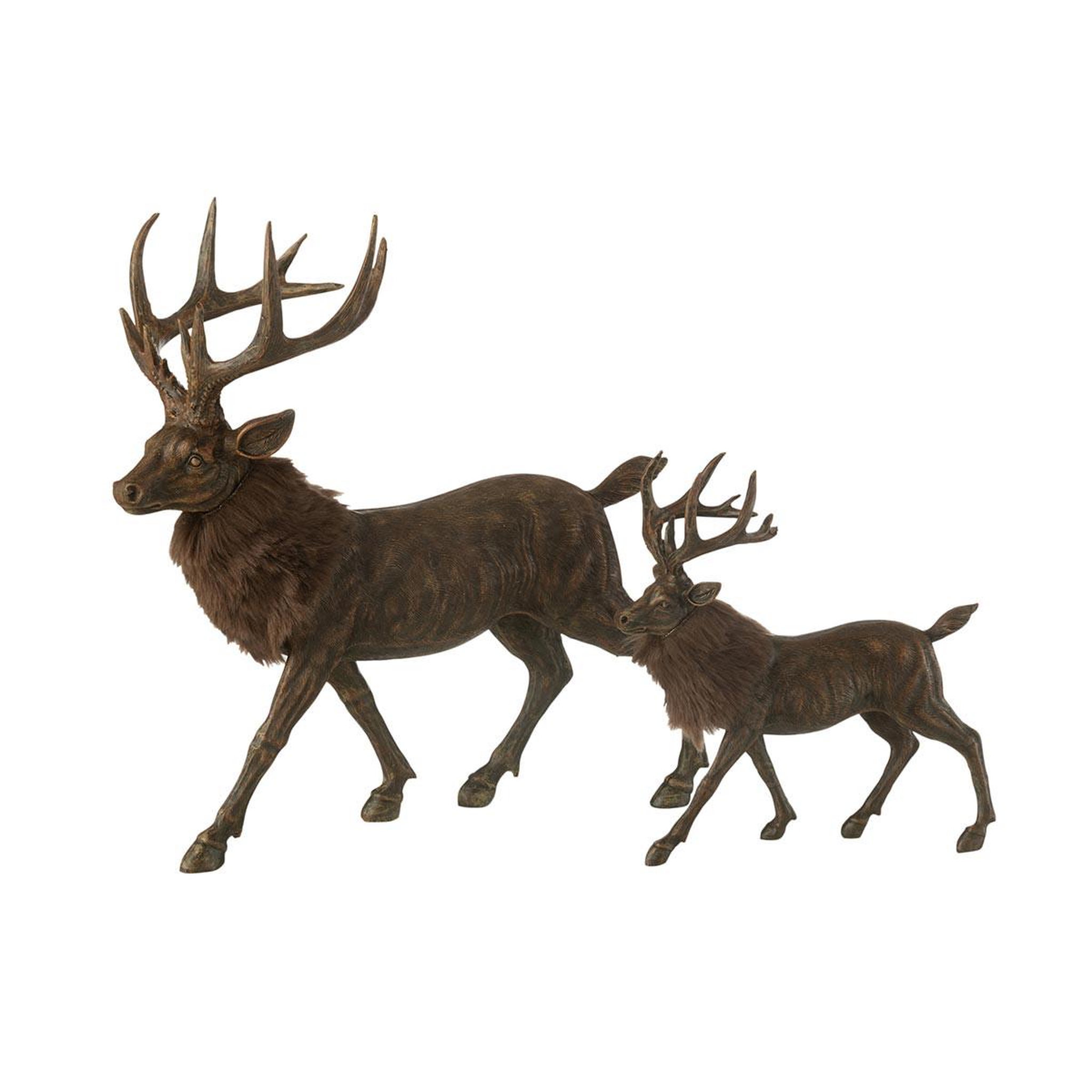 Voir la diapositive 2 : J-LINE Statuette déco cerf  imitation fourrure  39cm marron