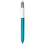 BIC Lot de 3 stylos bille 4 couleurs rétractables pointe moyenne Shine 1 argent/1 rose/1 bleu