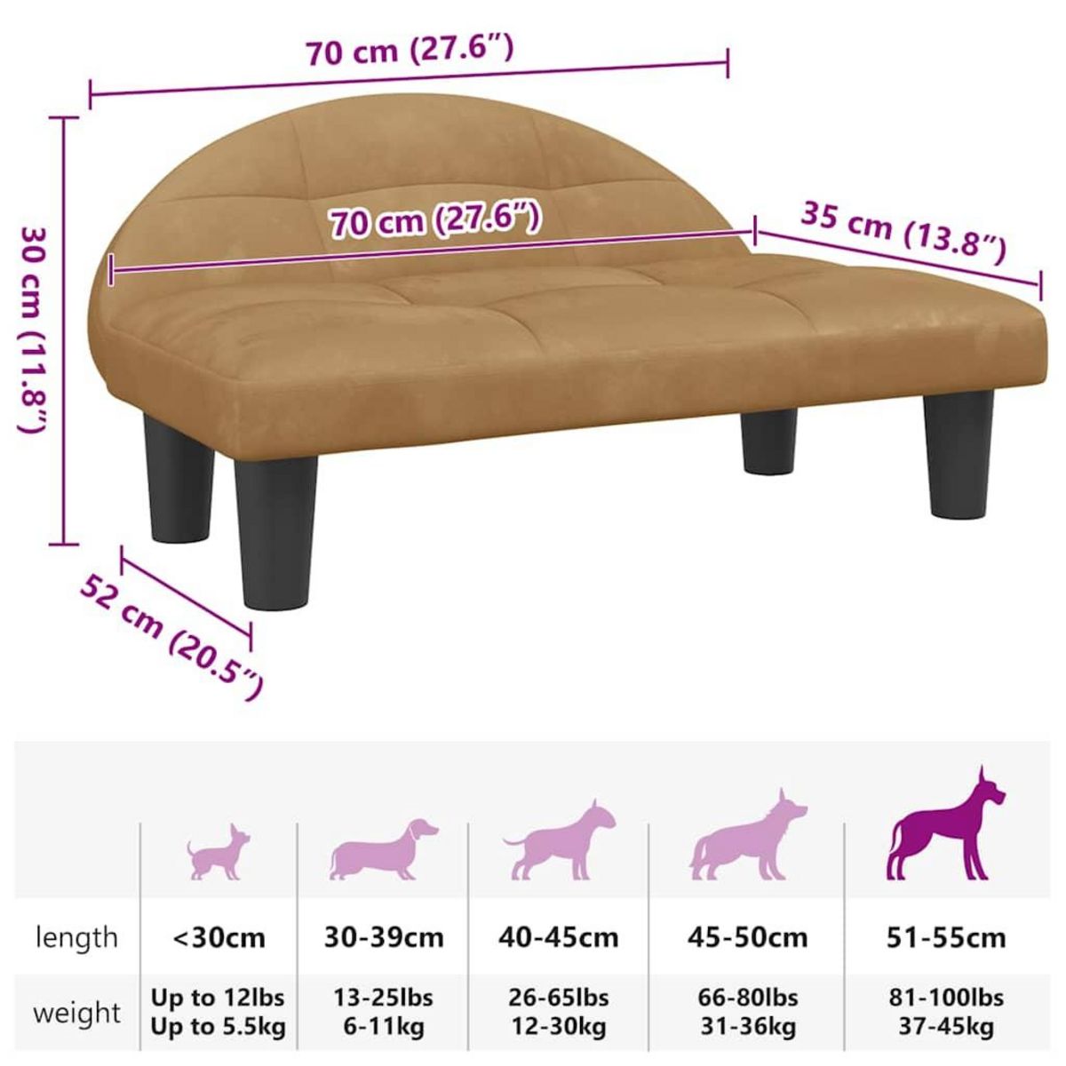 VIDAXL Lit pour chien marron 70x52x30 cm velours
