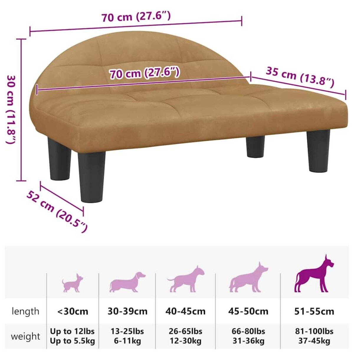 VIDAXL Lit pour chien marron 70x52x30 cm velours
