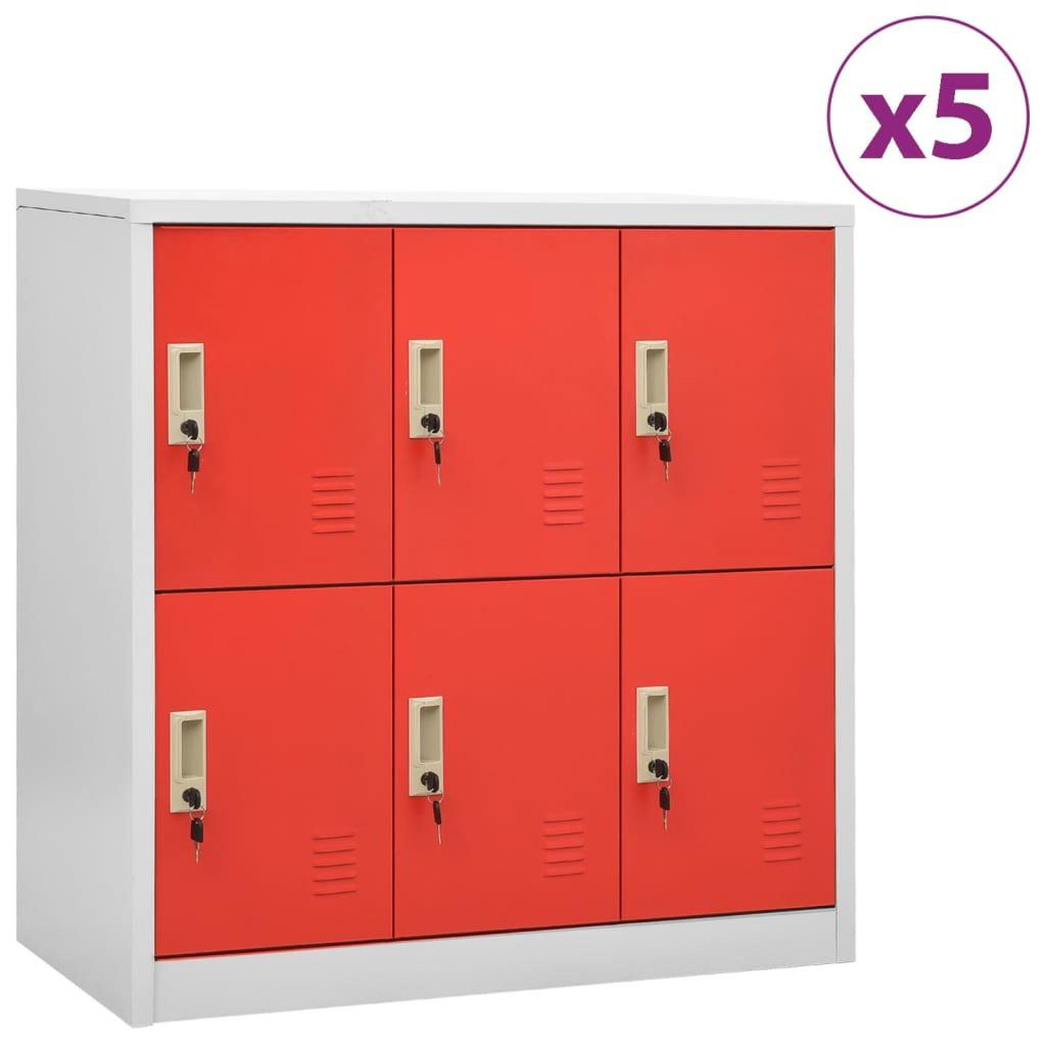 VIDAXL Armoires a casiers 5 pcs Gris clair et rouge 90x45x92,5cm Acier