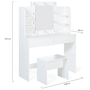 Voir la diapositive 6 : ID MARKET Coiffeuse ZELIA blanche table de maquillage 4 étagères, miroir LED et tabouret