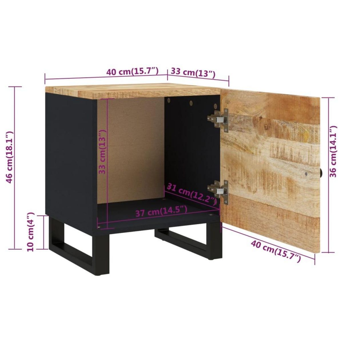 VIDAXL Table de chevet 40x33x46 cm Bois de manguier solide