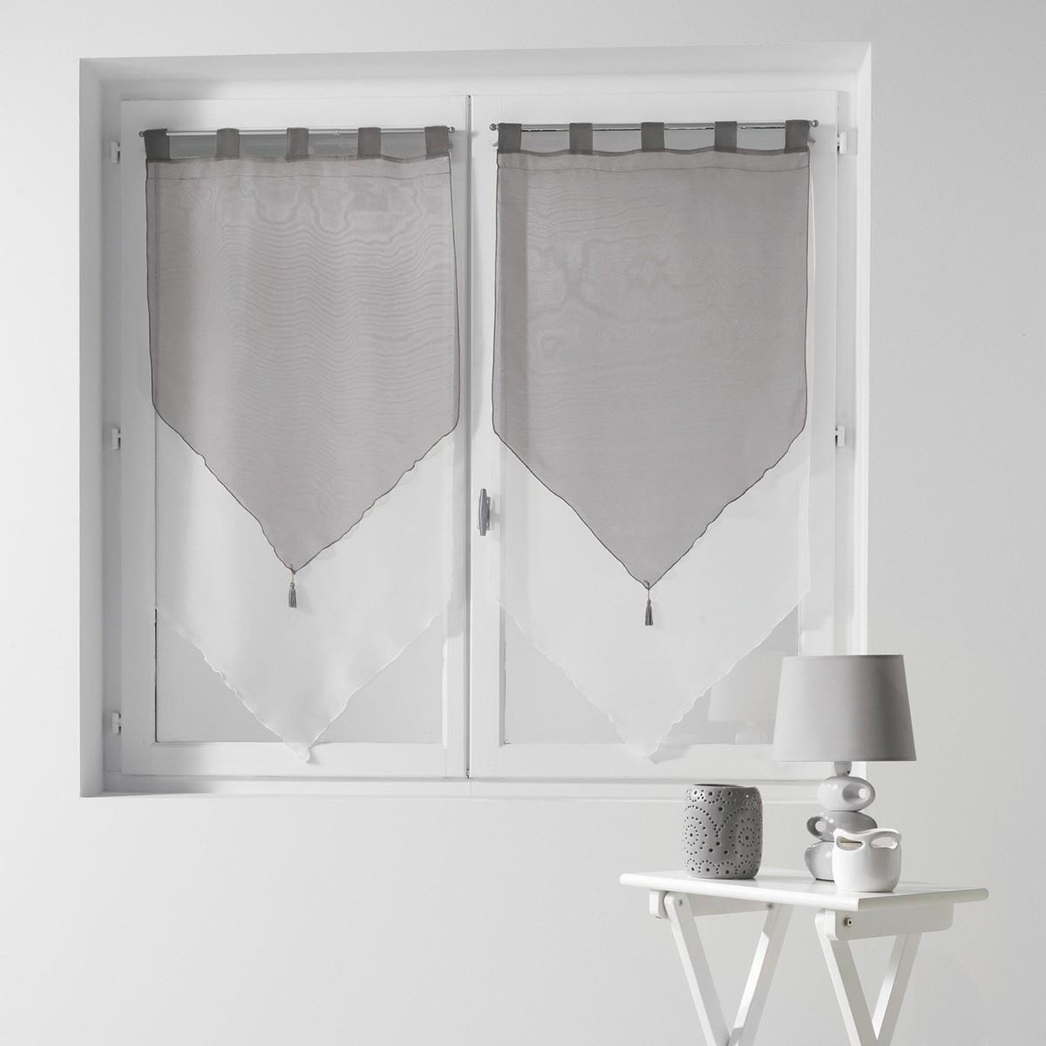 Douceur d'Intérieur Paire de voilages  duo  60x120cm blanc & gris