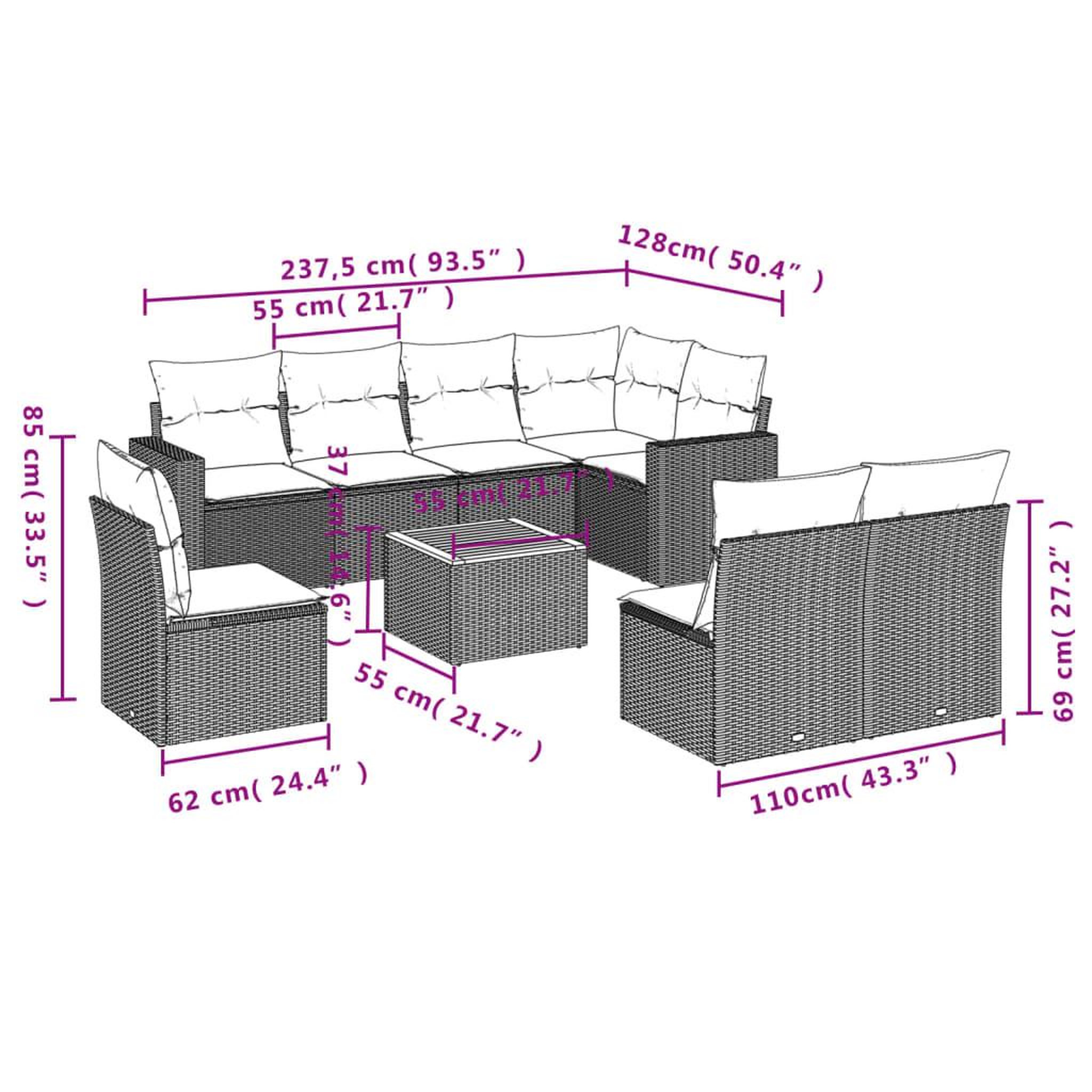 Voir la diapositive 3 : VIDAXL Salon de jardin 9 pcs avec coussins noir resine tressee