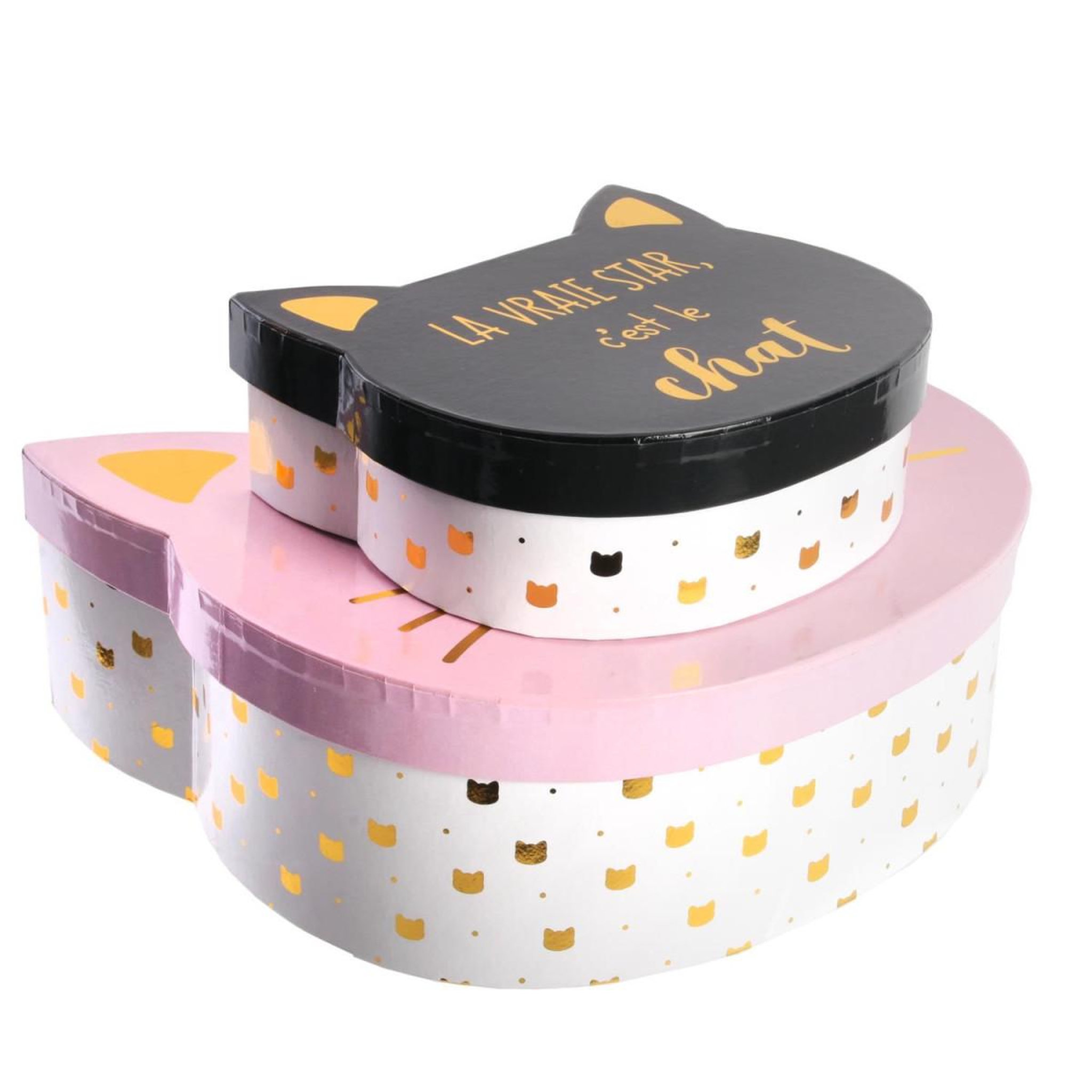 The concept Factory Lot de 2 boîtes de rangement  chat  25cm rose
