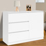 Voir la diapositive 2 : ID MARKET Commode 3 tiroirs + 1 porte TOMI 110 cm bois blanc
