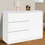 Voir la diapositive 2 : ID MARKET Commode 3 tiroirs + 1 porte TOMI 110 cm bois blanc