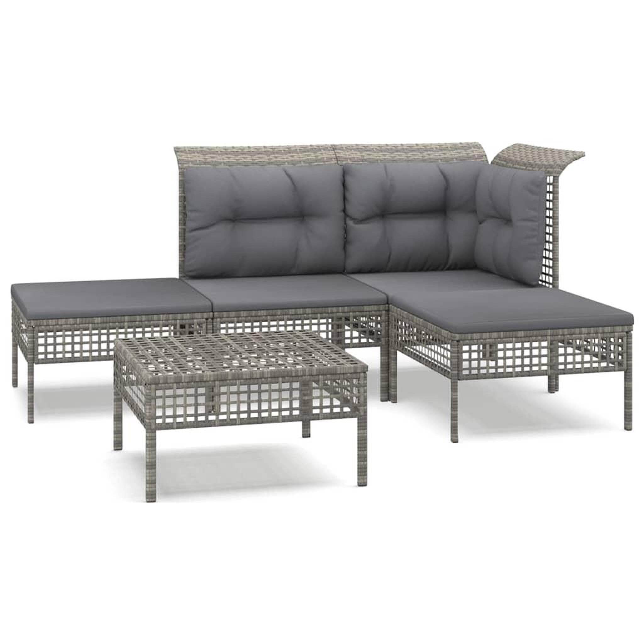 Voir la diapositive 2 : VIDAXL Salon de jardin 5 pcs avec coussins Gris Resine tressee