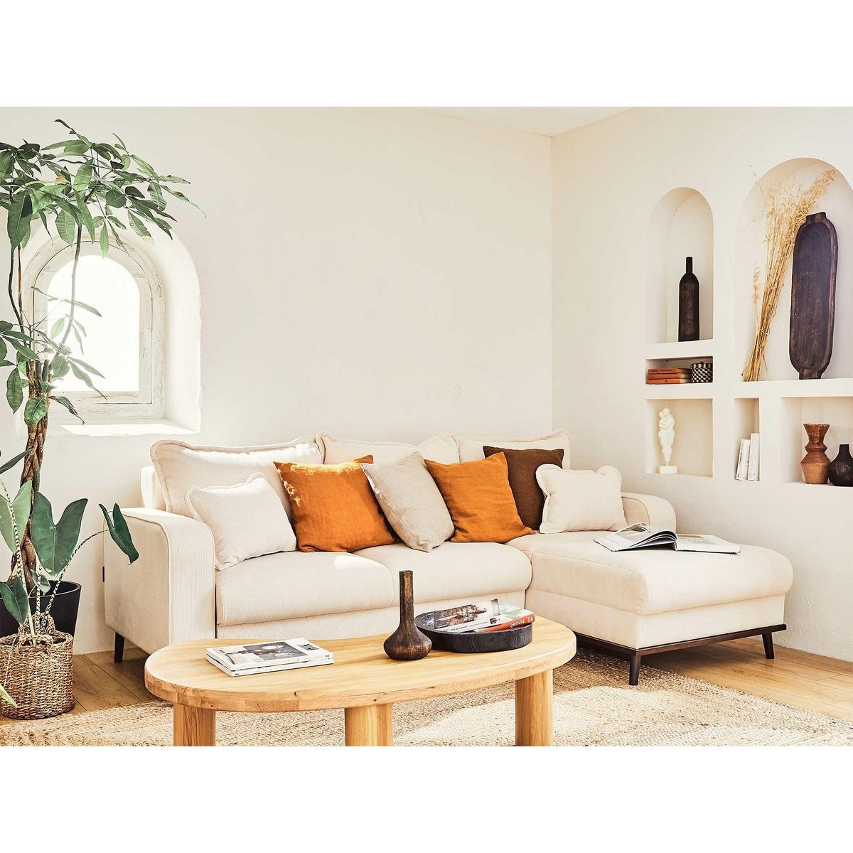 LISA DESIGN Albane - canapé d'angle droit - 4 places - convertible avec coffre - en velours côtelé